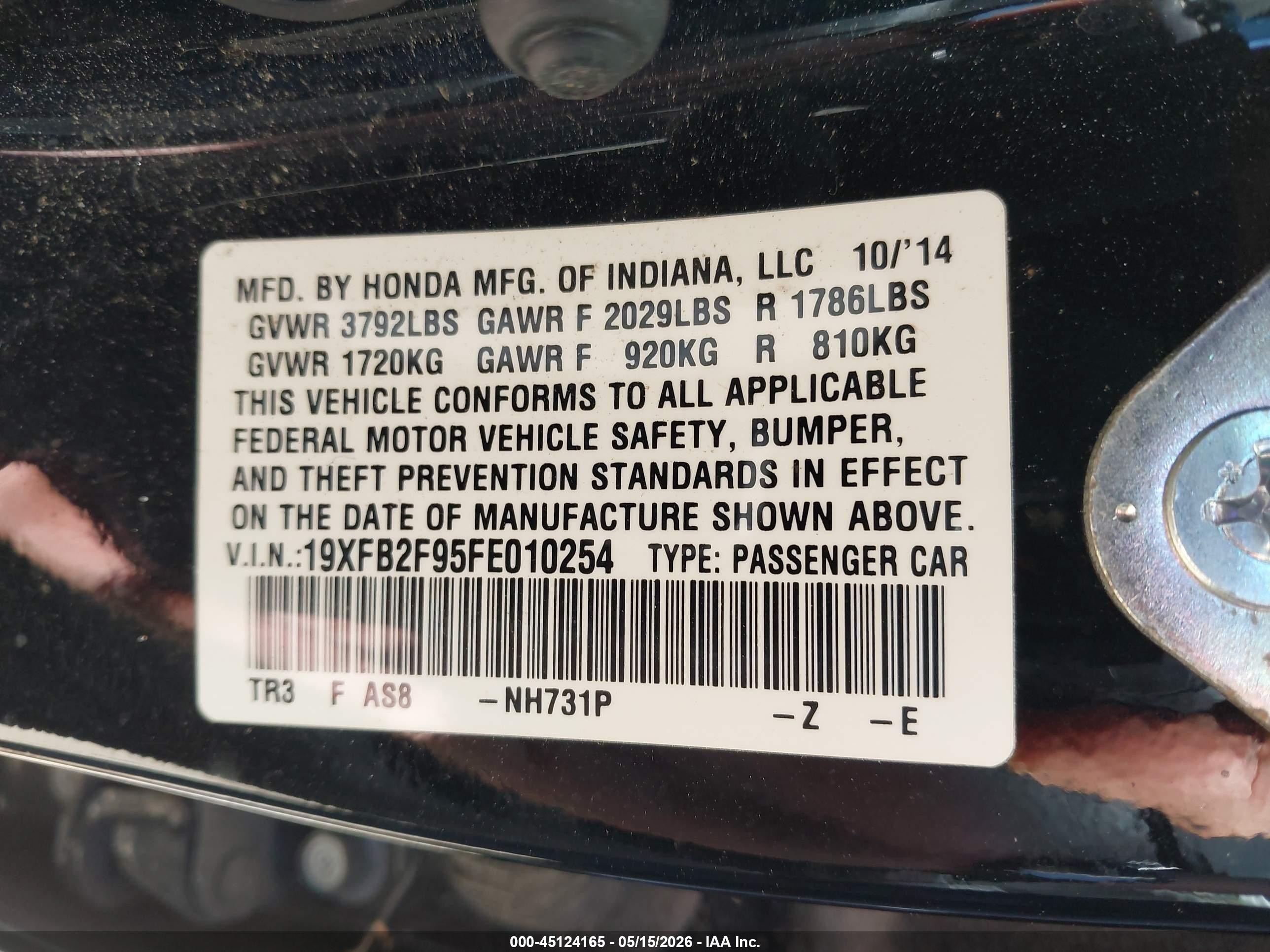 2015 Honda Civic Ex-l Black vin: 19XFB2F95FE010254