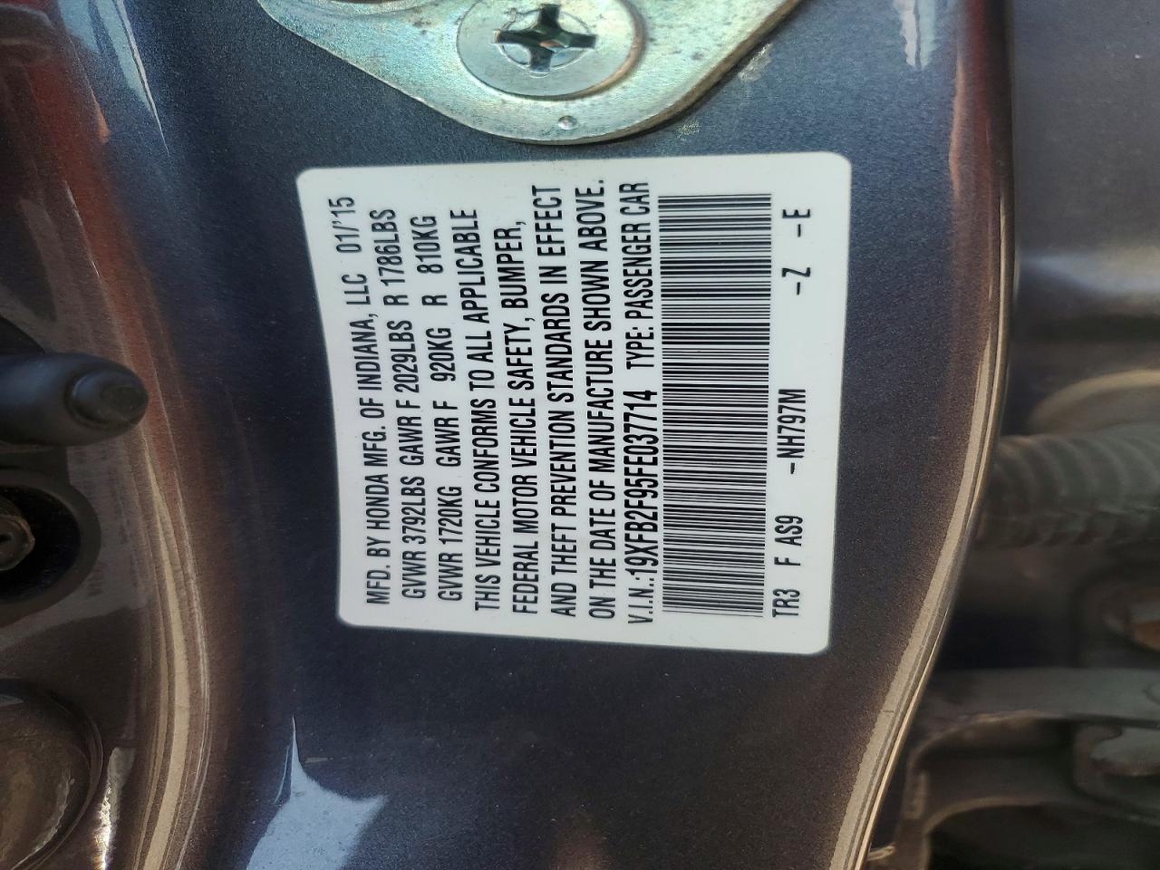 2015 Honda Civic Exl Серый vin: 19XFB2F95FE037714