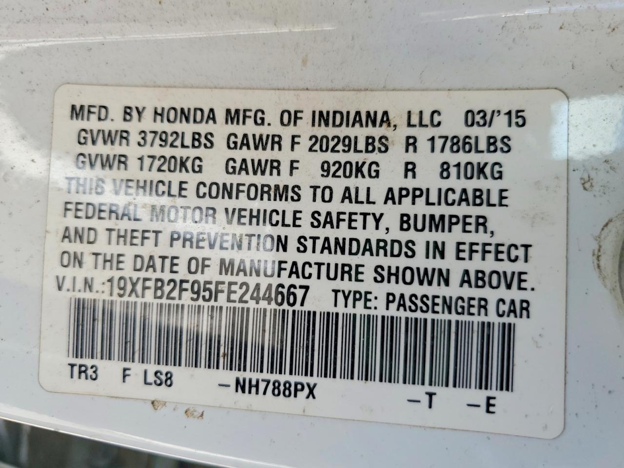 2015 Honda Civic Exl Белый vin: 19XFB2F95FE244667