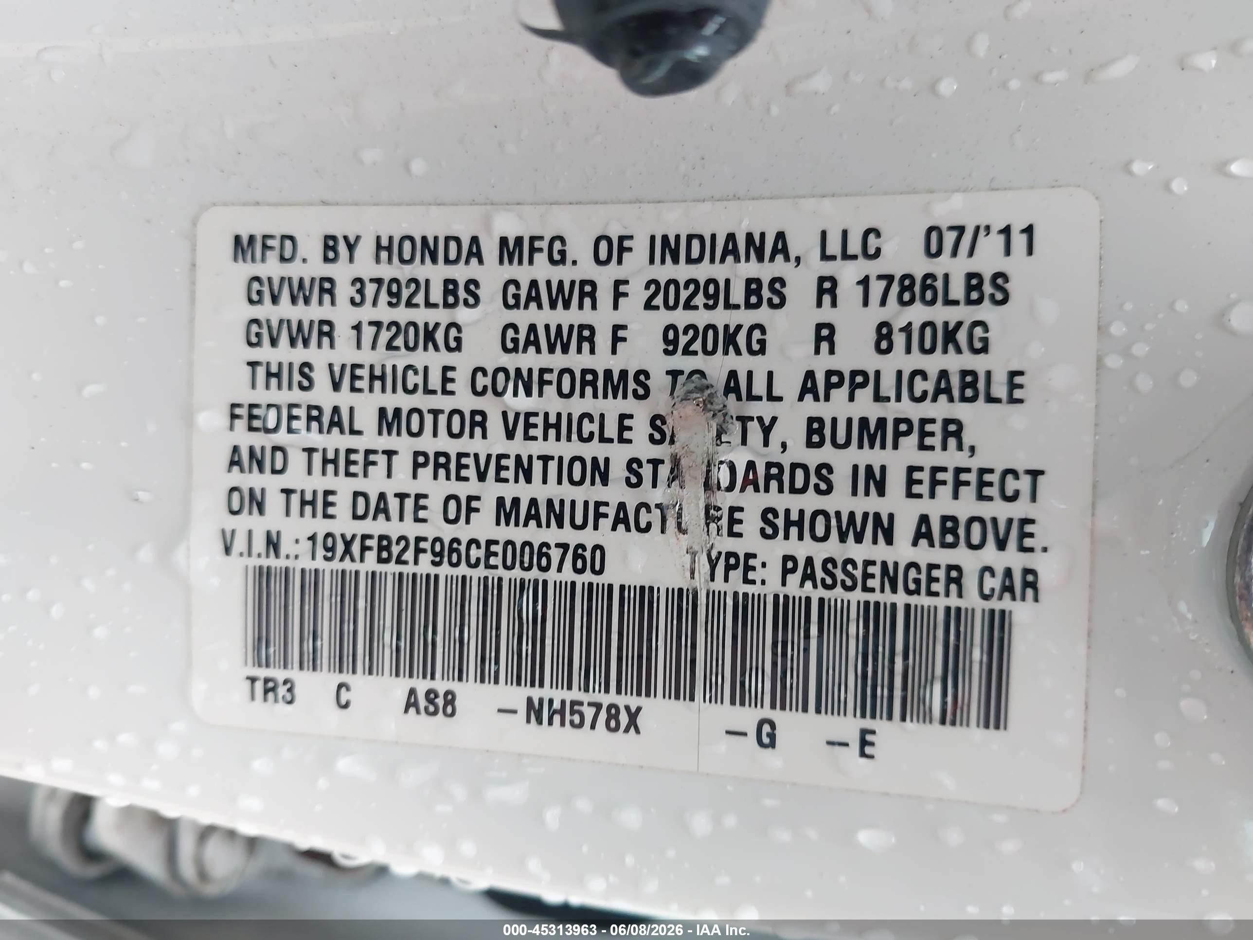 2012 Honda Civic Ex-l White vin: 19XFB2F96CE006760
