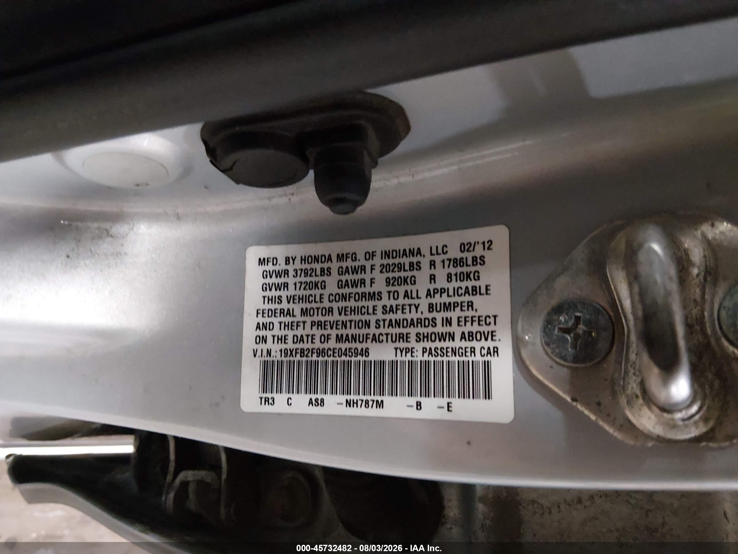 2012 Honda Civic Ex-l Light Blue vin: 19XFB2F96CE045946