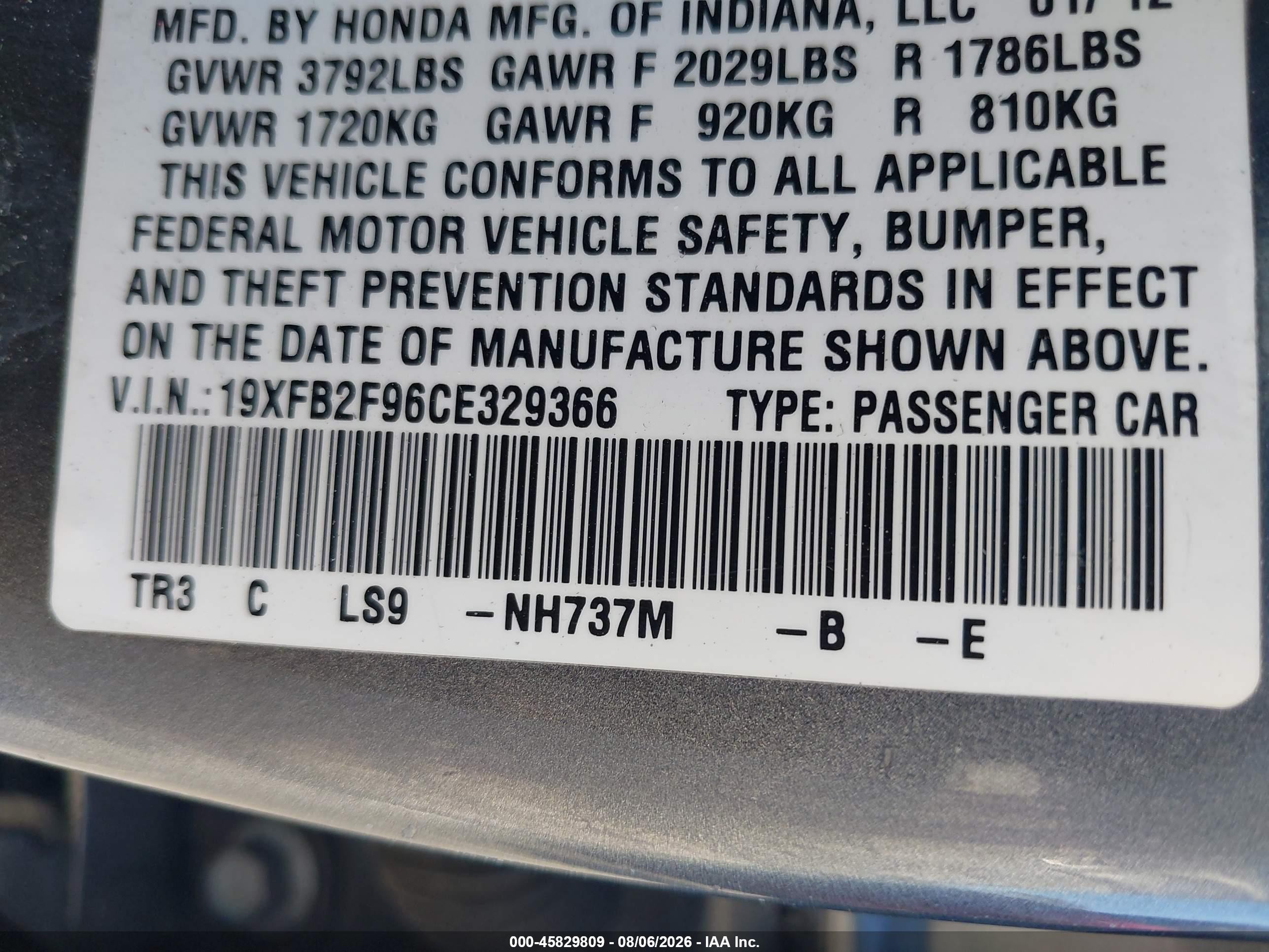 2012 Honda Civic Ex-l Gray vin: 19XFB2F96CE329366