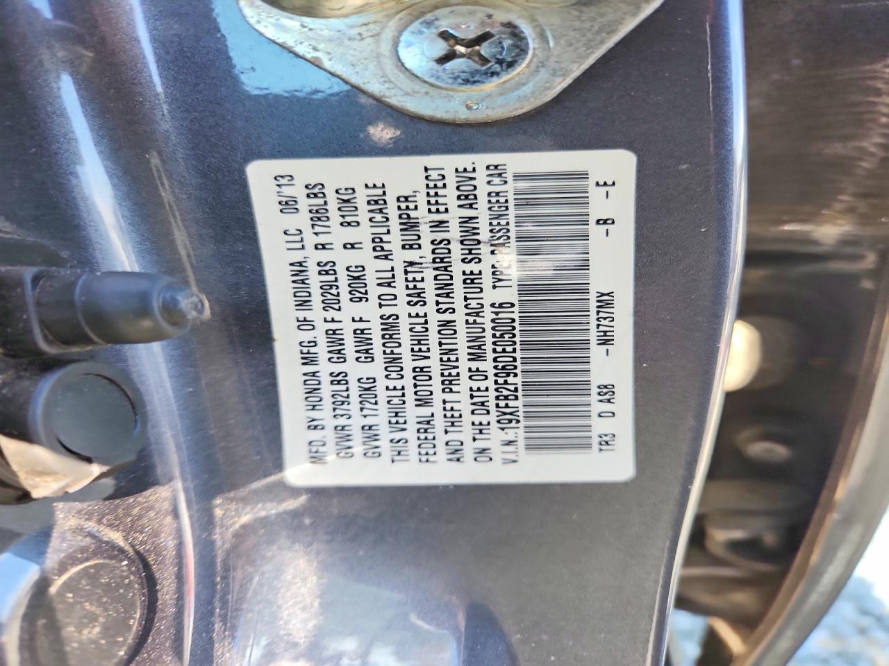 2013 Honda Civic Exl Gray vin: 19XFB2F96DE050016