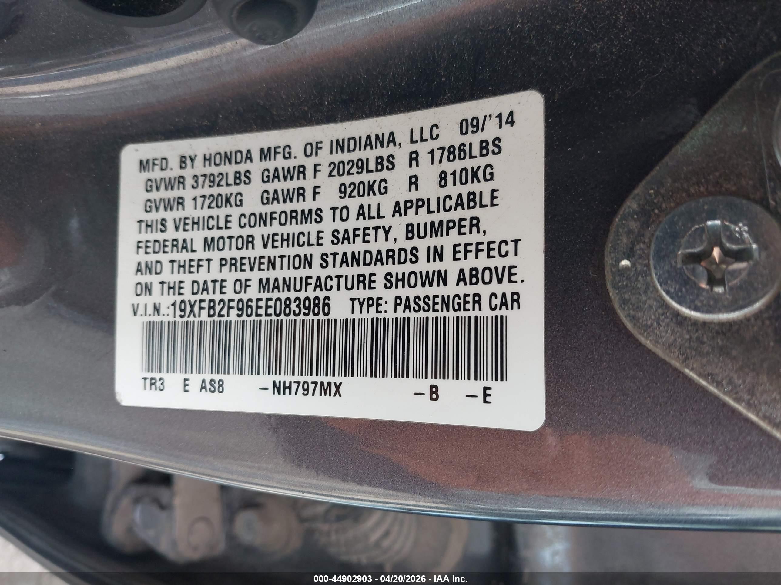 2014 Honda Civic Ex-l Gray vin: 19XFB2F96EE083986