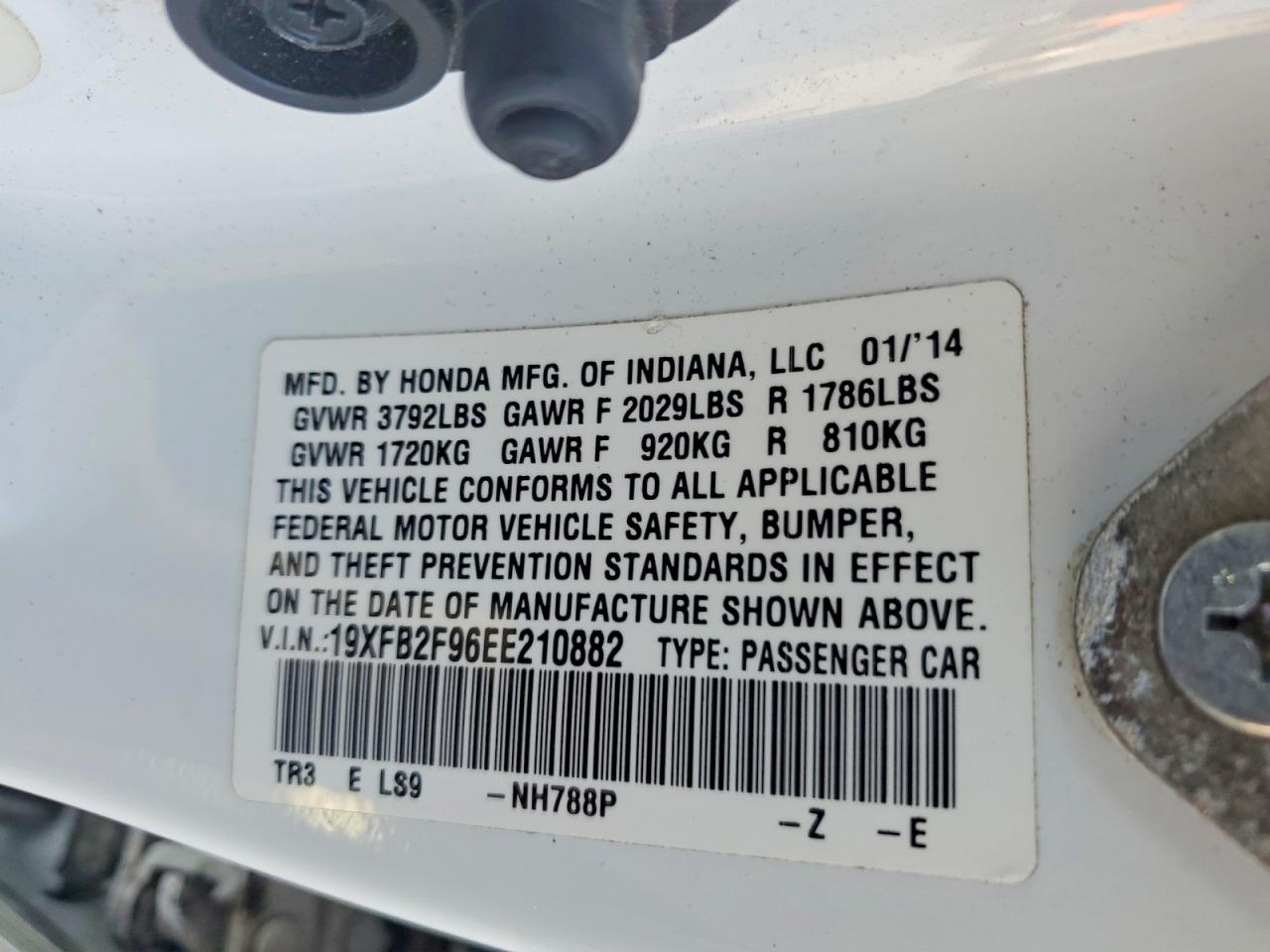 2014 Honda Civic Exl White vin: 19XFB2F96EE210882