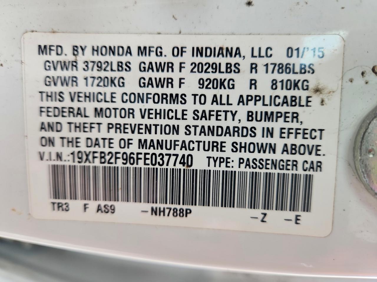 2015 Honda Civic Exl White vin: 19XFB2F96FE037740