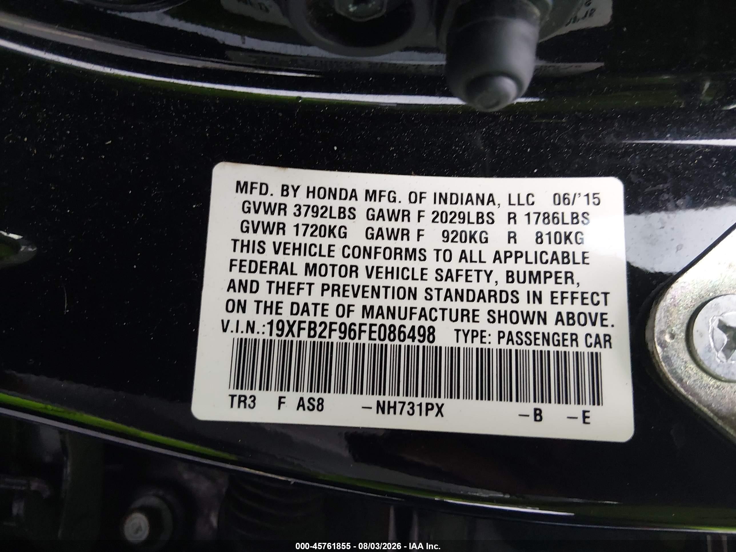 2015 Honda Civic Ex-l Черный vin: 19XFB2F96FE086498