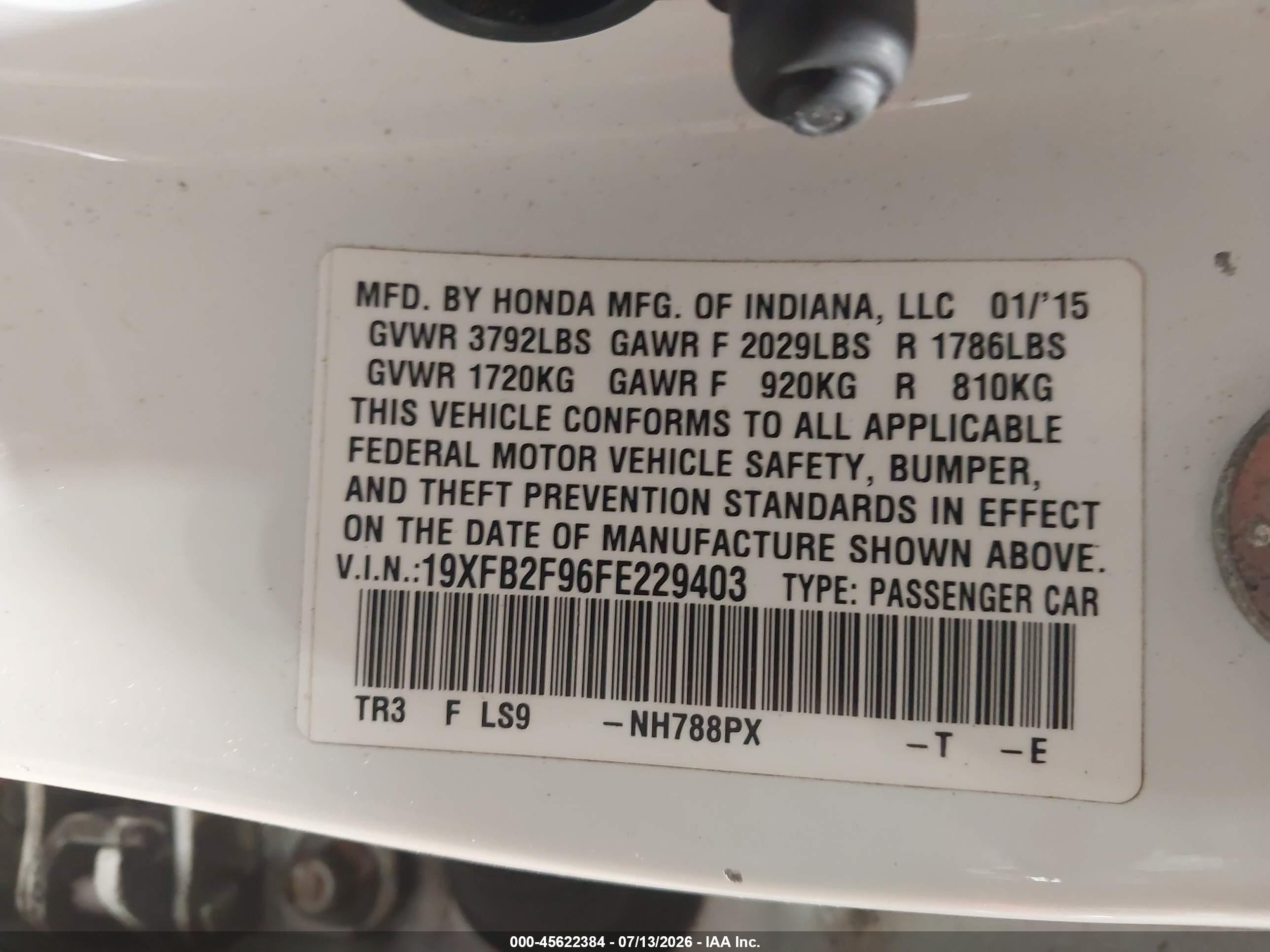 2015 Honda Civic Ex-l Белый vin: 19XFB2F96FE229403