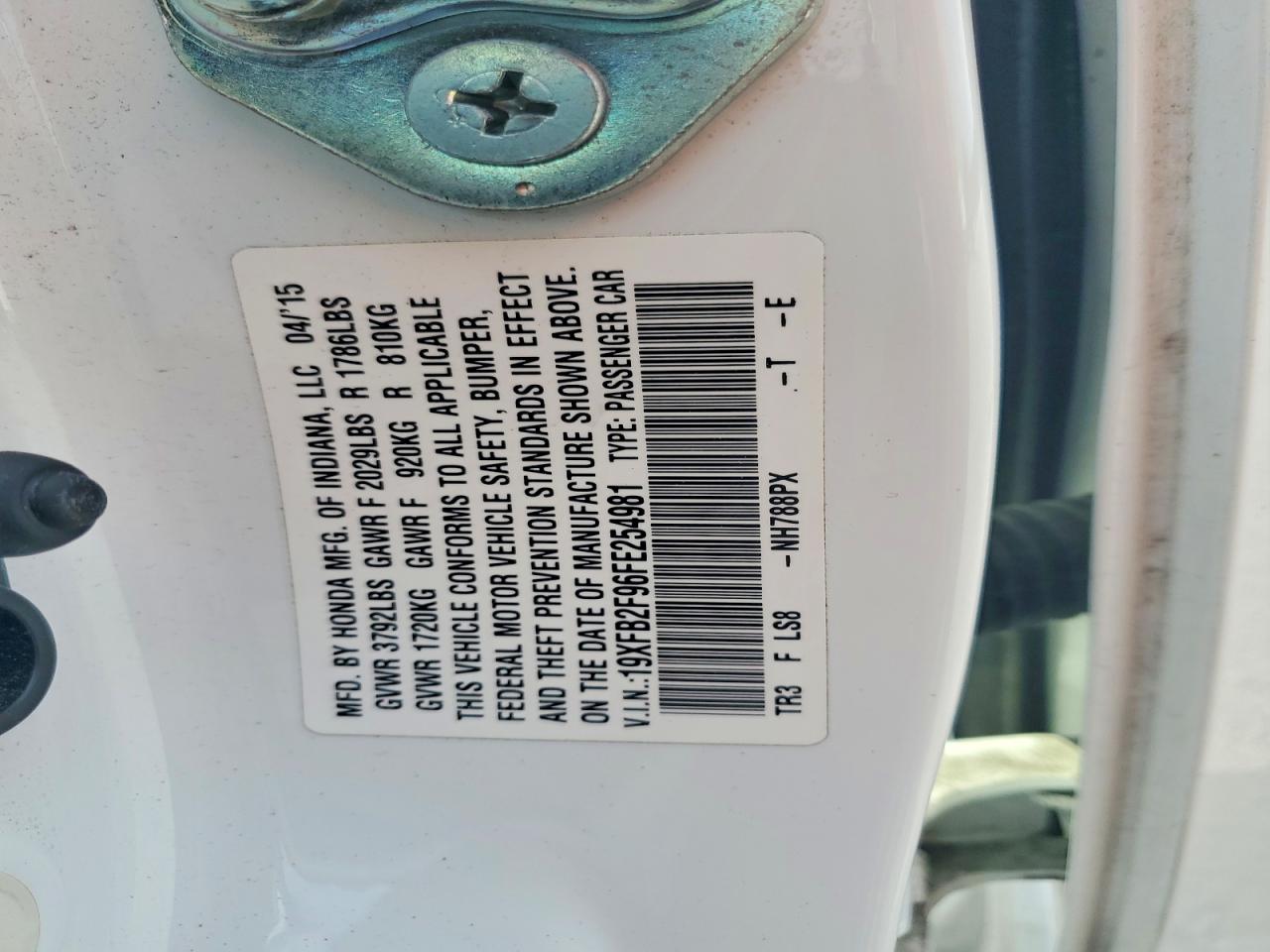 2015 Honda Civic Exl White vin: 19XFB2F96FE254981
