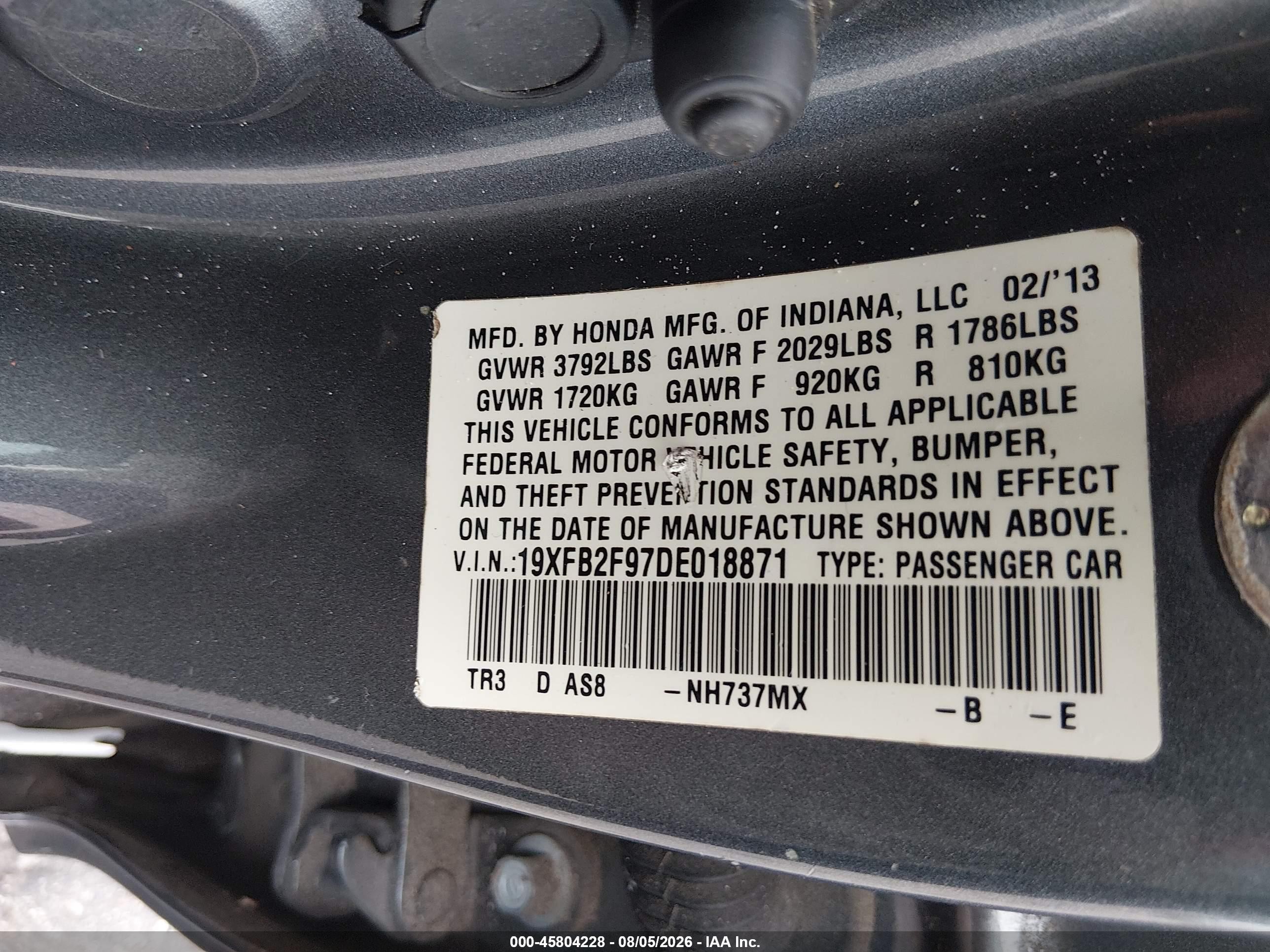2013 Honda Civic Ex-l Gray vin: 19XFB2F97DE018871