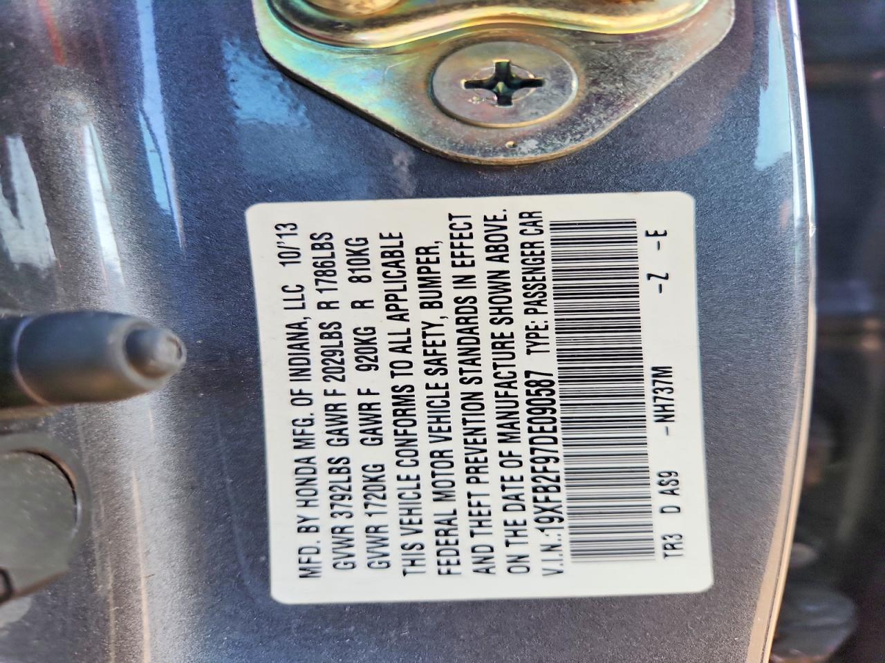 2013 Honda Civic Exl Gray vin: 19XFB2F97DE090587