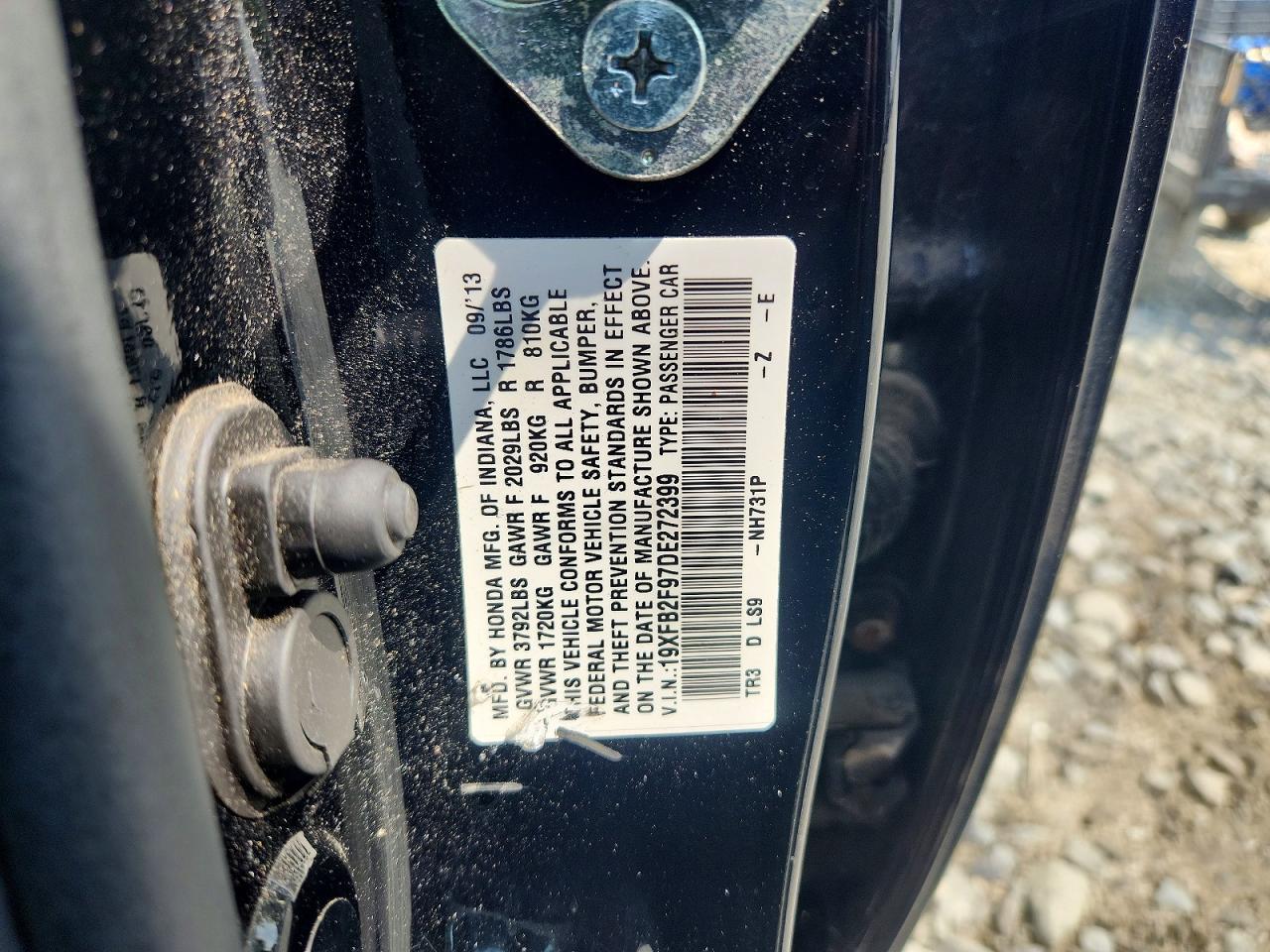 2013 Honda Civic Exl Black vin: 19XFB2F97DE272399