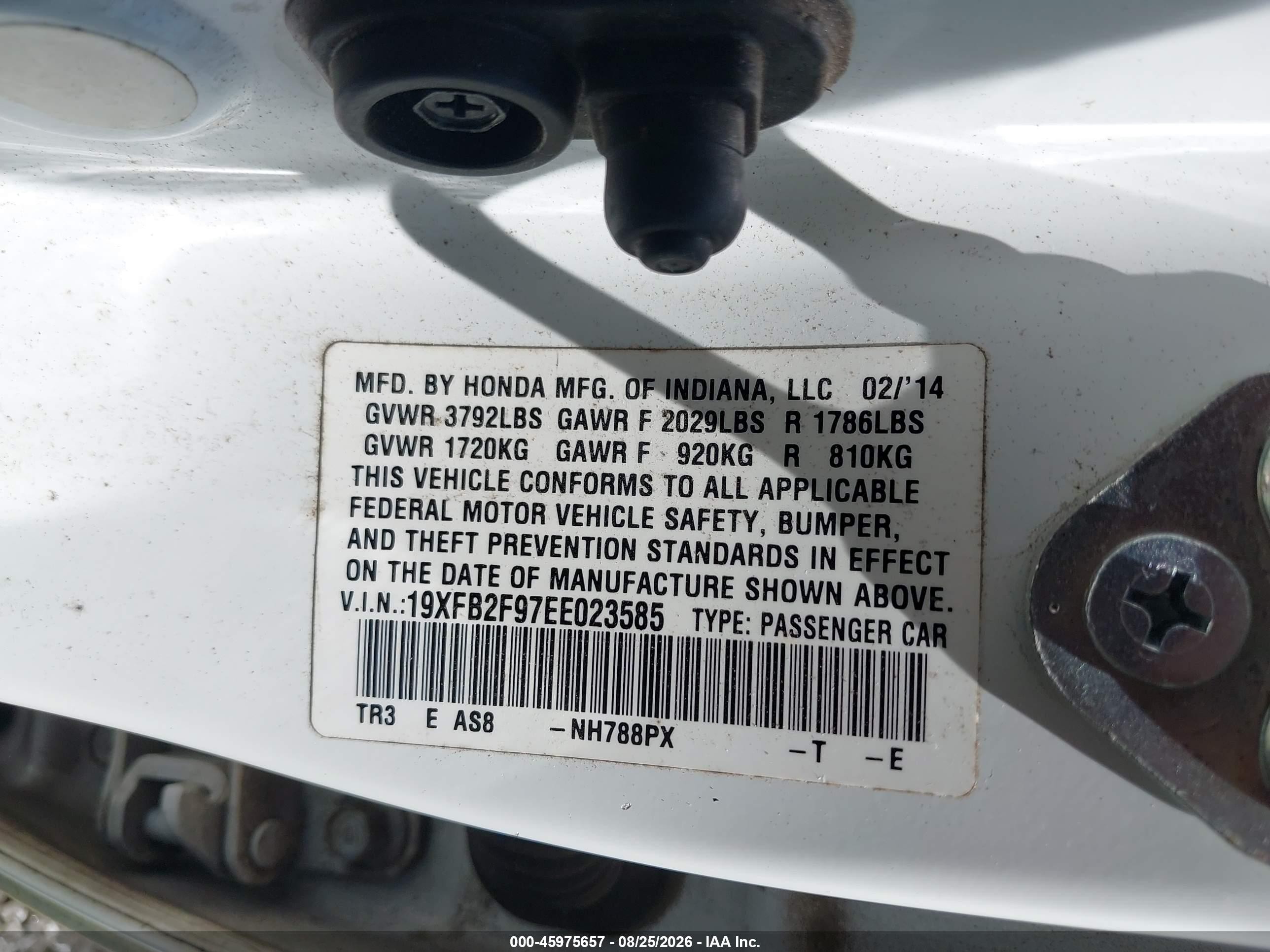 2014 Honda Civic Ex-l Белый vin: 19XFB2F97EE023585
