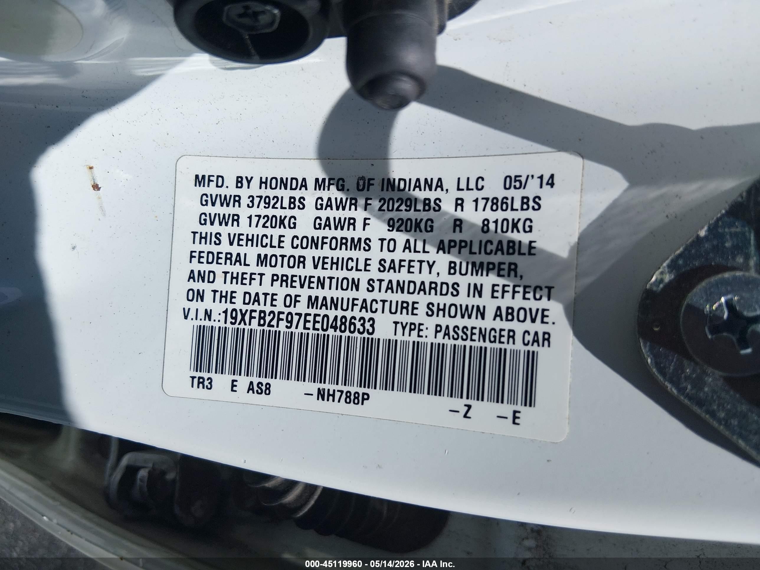 2014 Honda Civic Ex-l Белый vin: 19XFB2F97EE048633