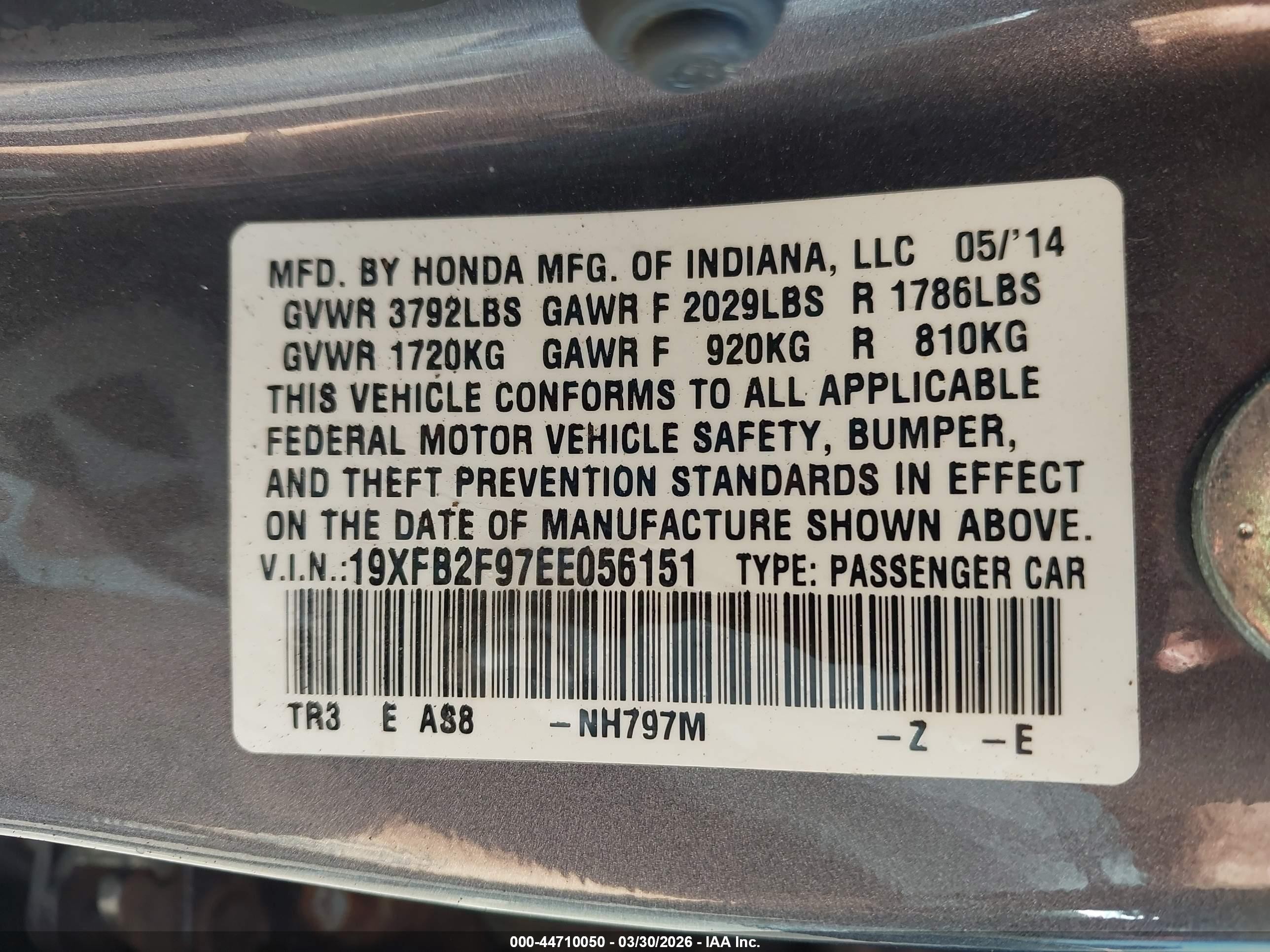 2014 Honda Civic Ex-l Gray vin: 19XFB2F97EE056151