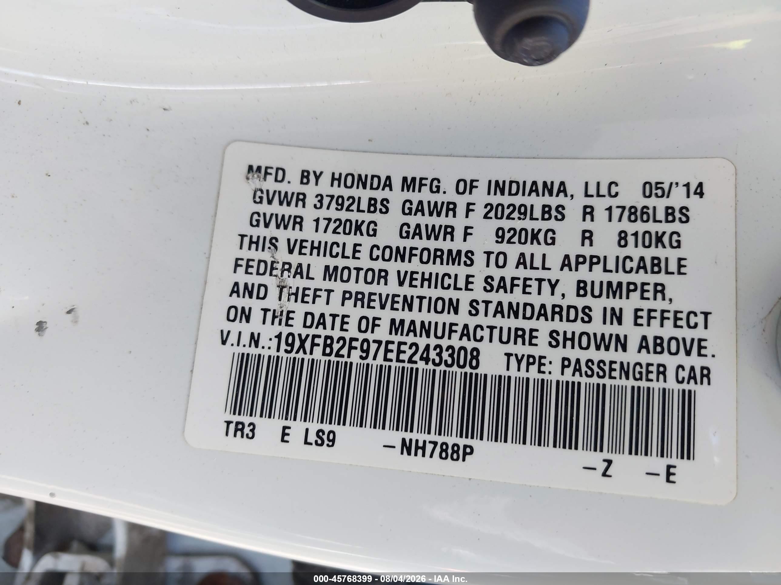 2014 Honda Civic Ex-l White vin: 19XFB2F97EE243308
