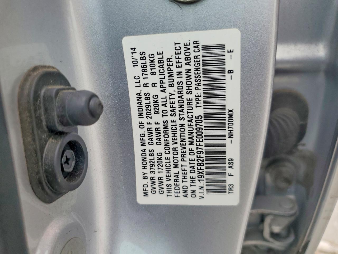 2015 Honda Civic Exl Silver vin: 19XFB2F97FE009705