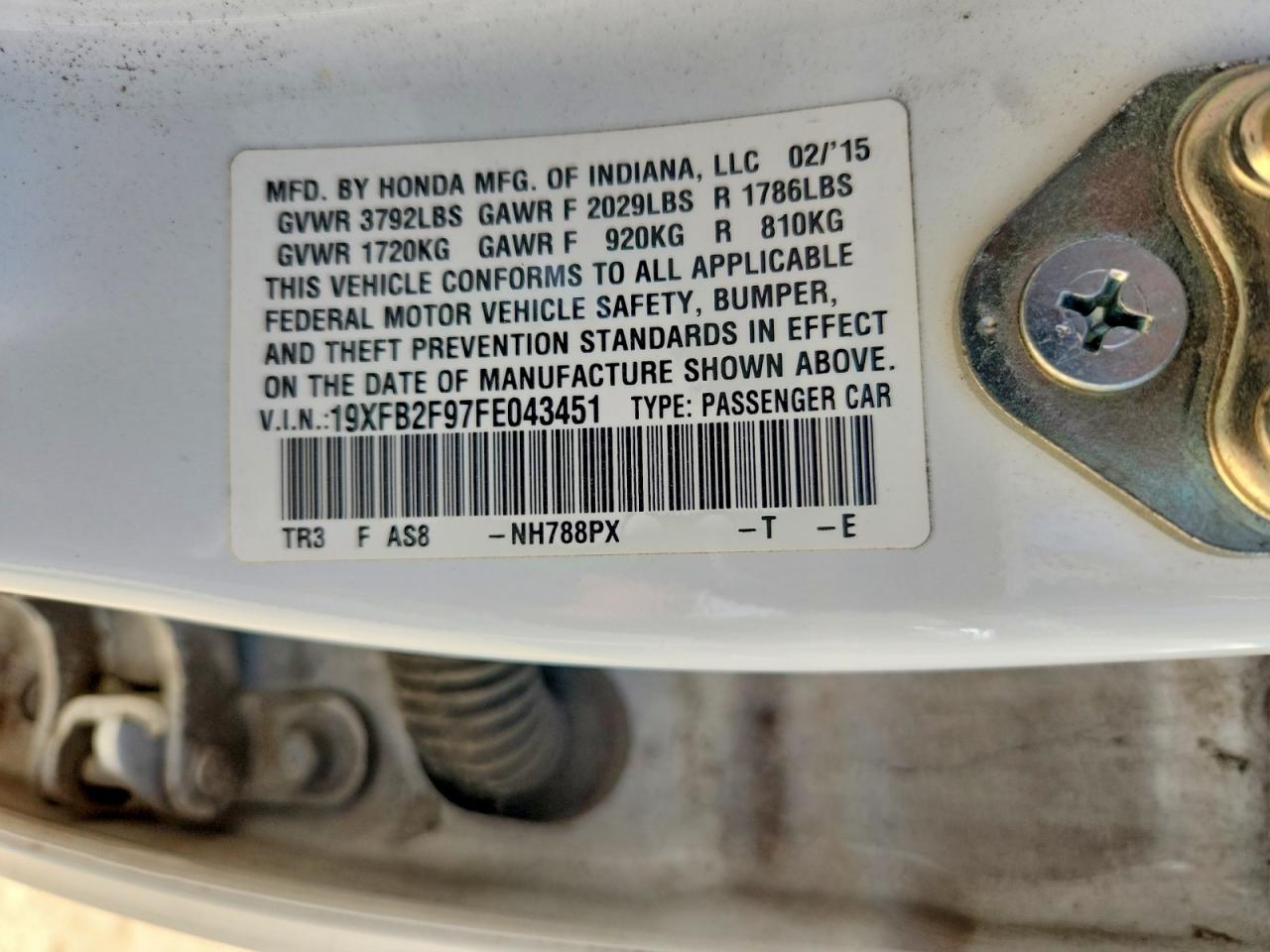 2015 Honda Civic Exl White vin: 19XFB2F97FE043451