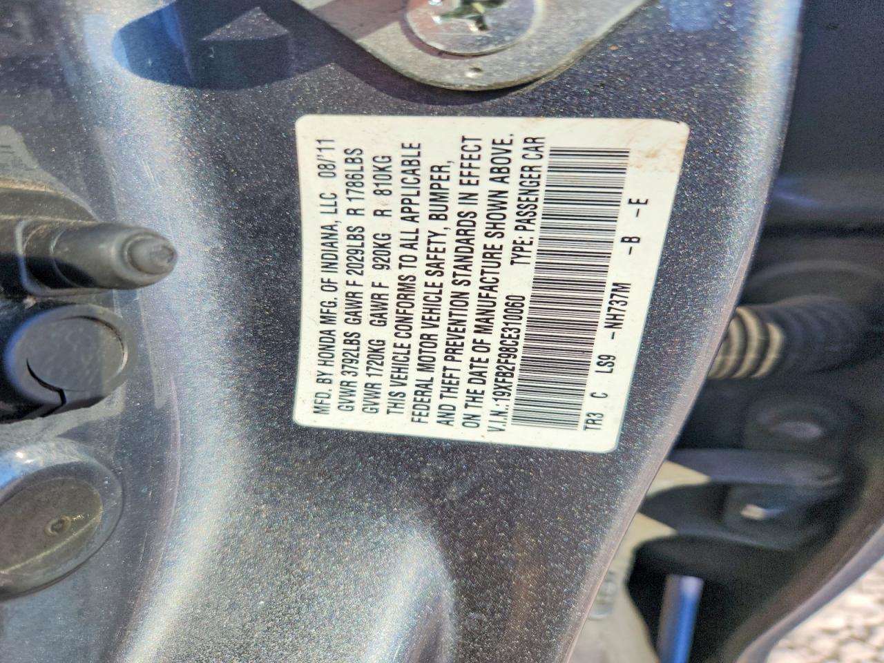 2012 Honda Civic Exl Gray vin: 19XFB2F98CE310060