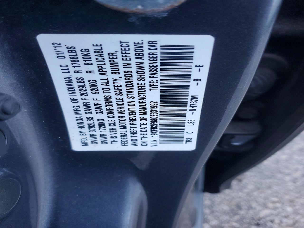 2012 Honda Civic Exl Charcoal vin: 19XFB2F98CE331992