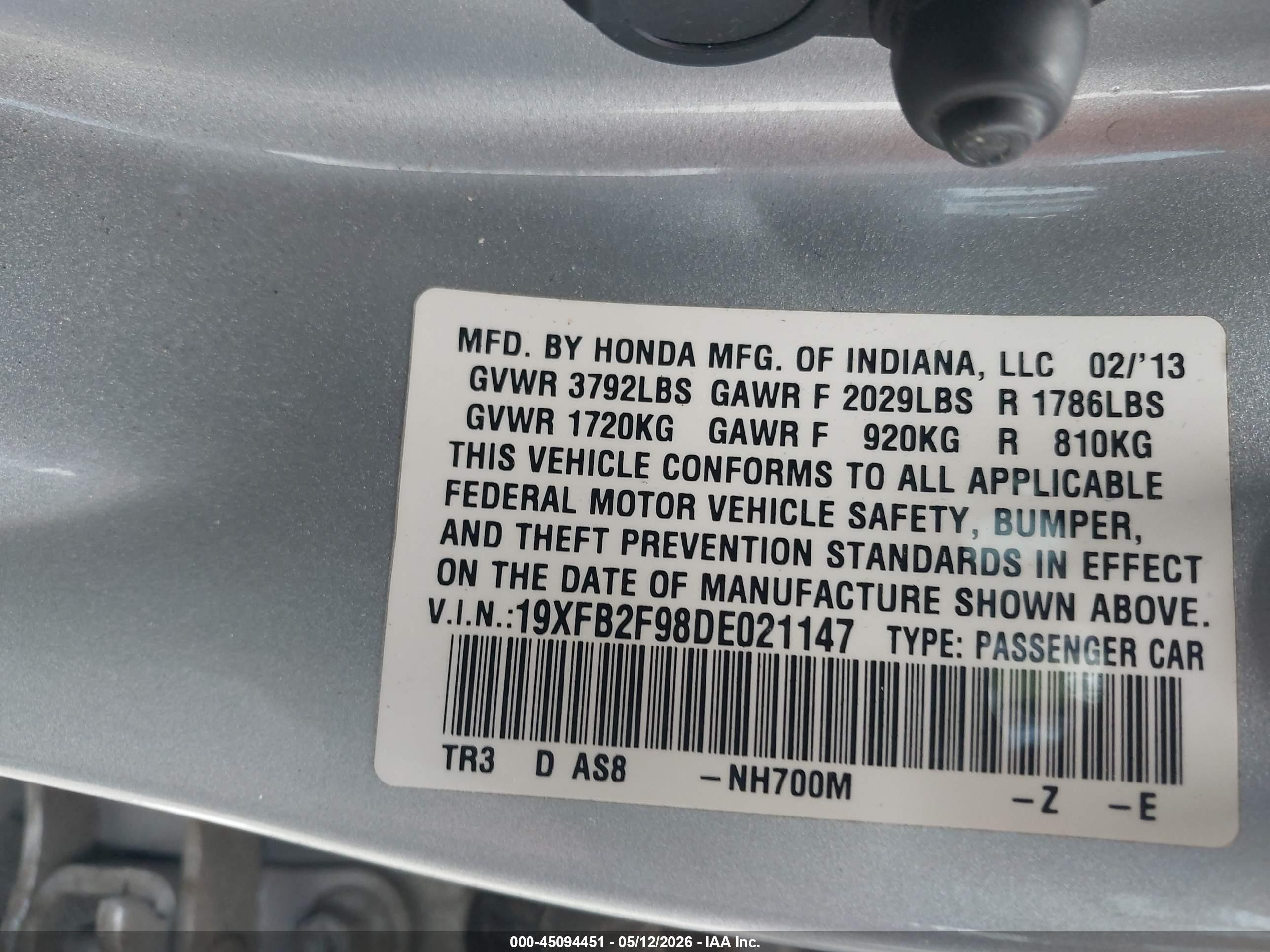 2013 Honda Civic Ex-l Silver vin: 19XFB2F98DE021147