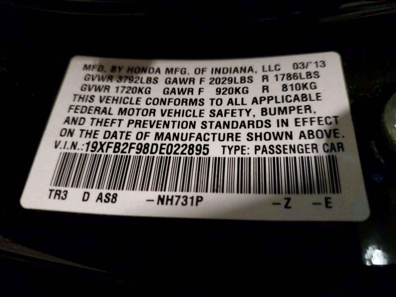 2013 Honda Civic Exl Black vin: 19XFB2F98DE022895