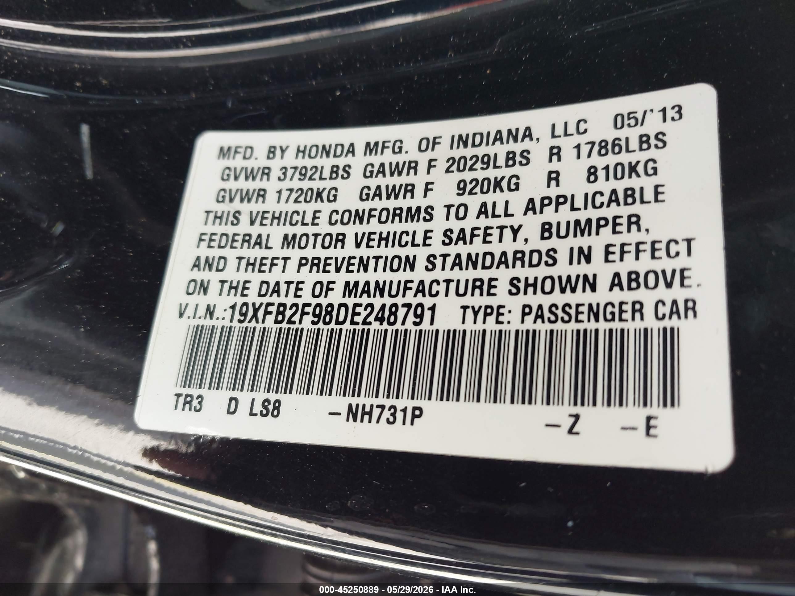 2013 Honda Civic Ex-l Black vin: 19XFB2F98DE248791