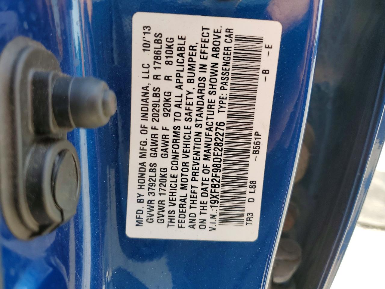 2013 Honda Civic Exl Blue vin: 19XFB2F98DE282276