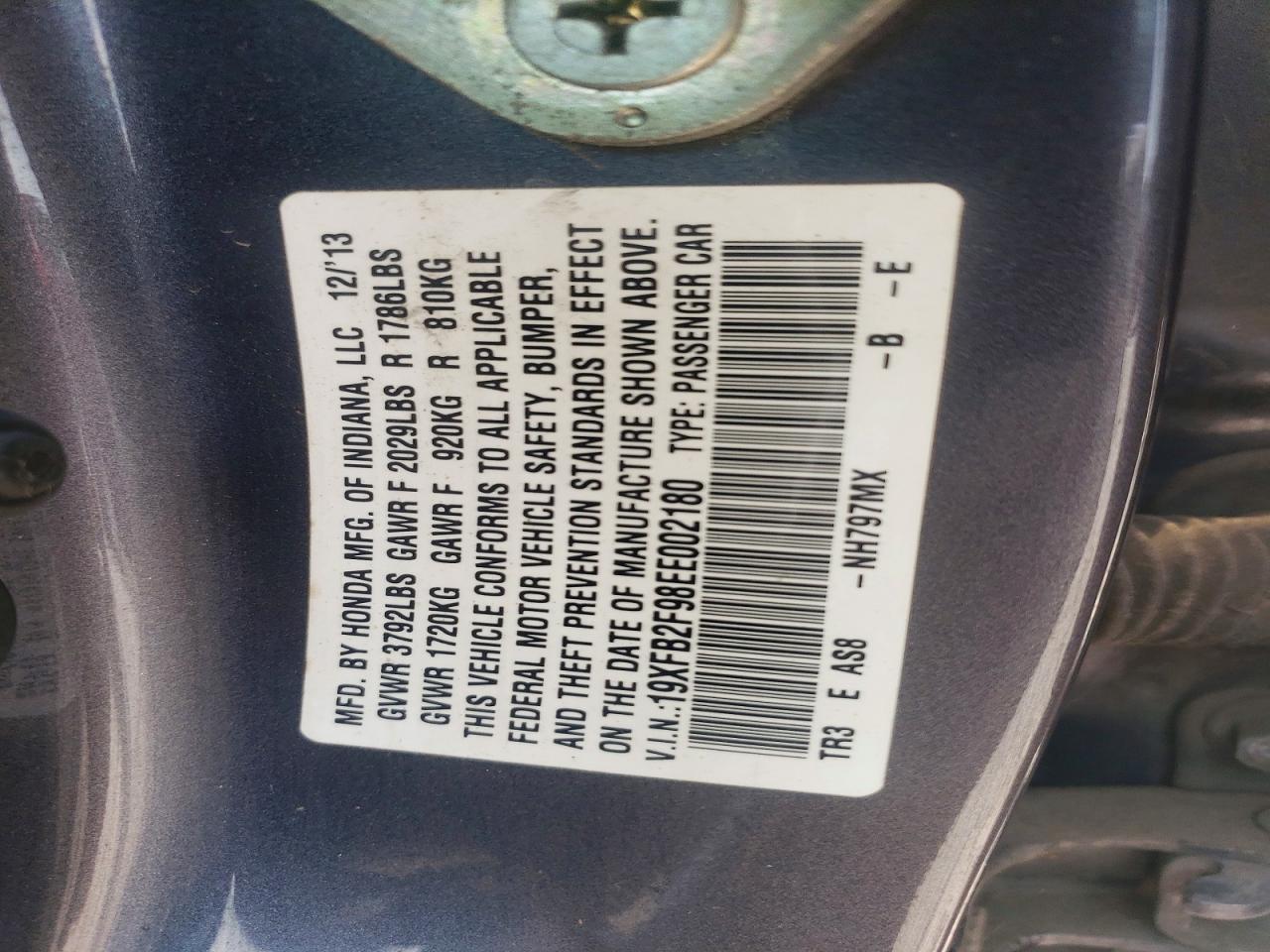 2014 Honda Civic Exl Gray vin: 19XFB2F98EE002180