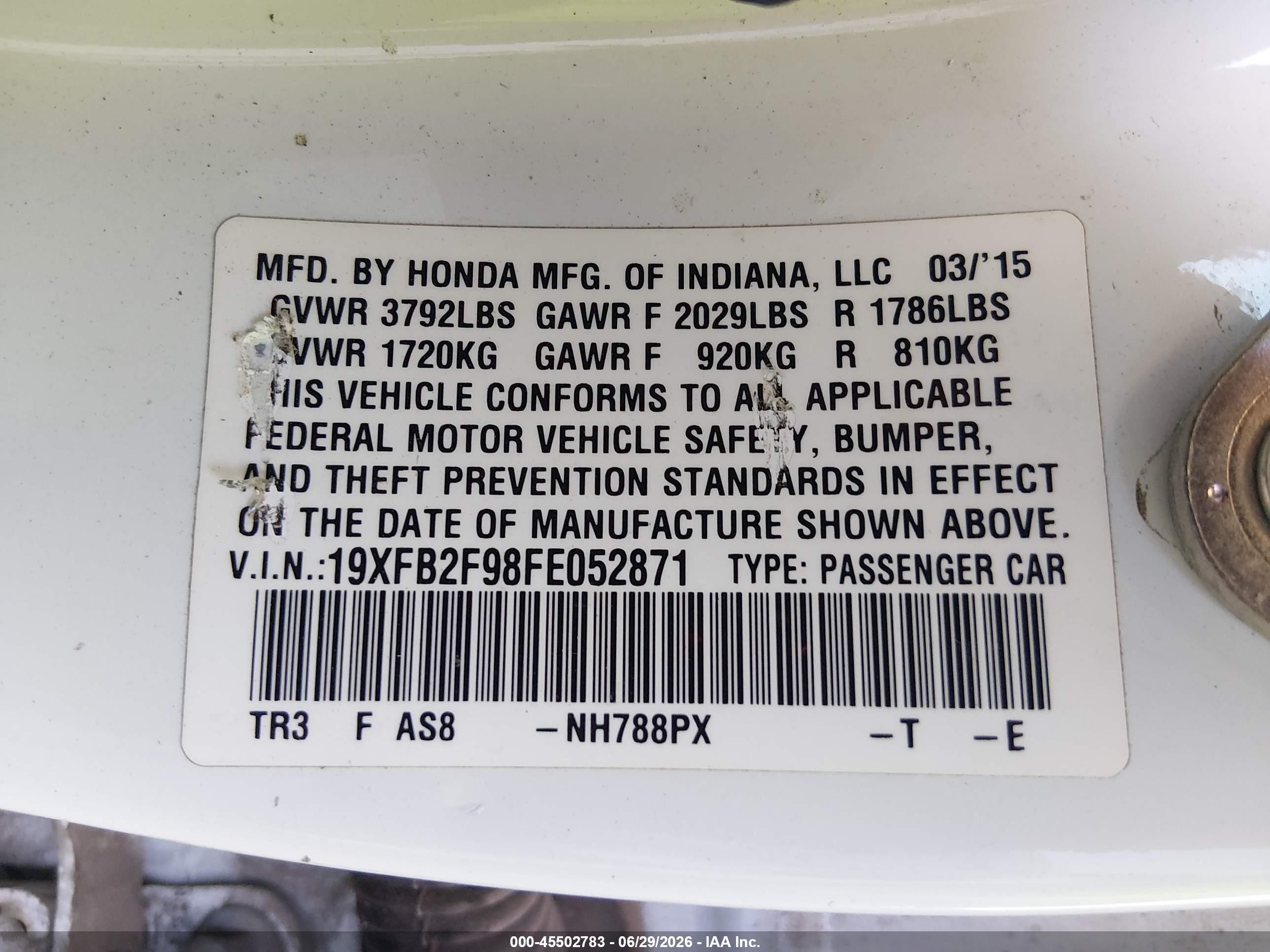 2015 Honda Civic Ex-l White vin: 19XFB2F98FE052871