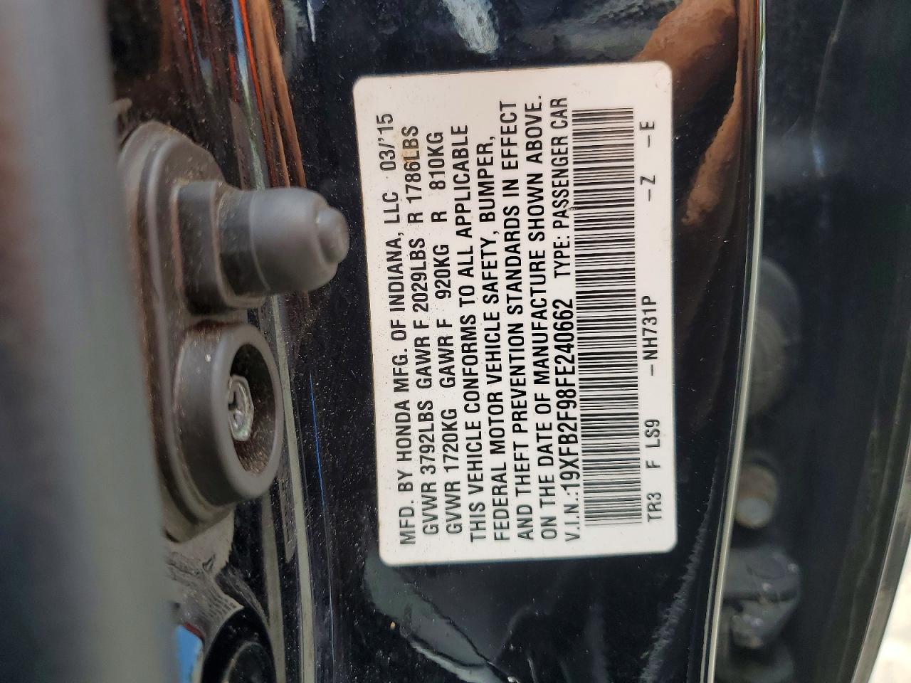 2015 Honda Civic Exl Black vin: 19XFB2F98FE240662
