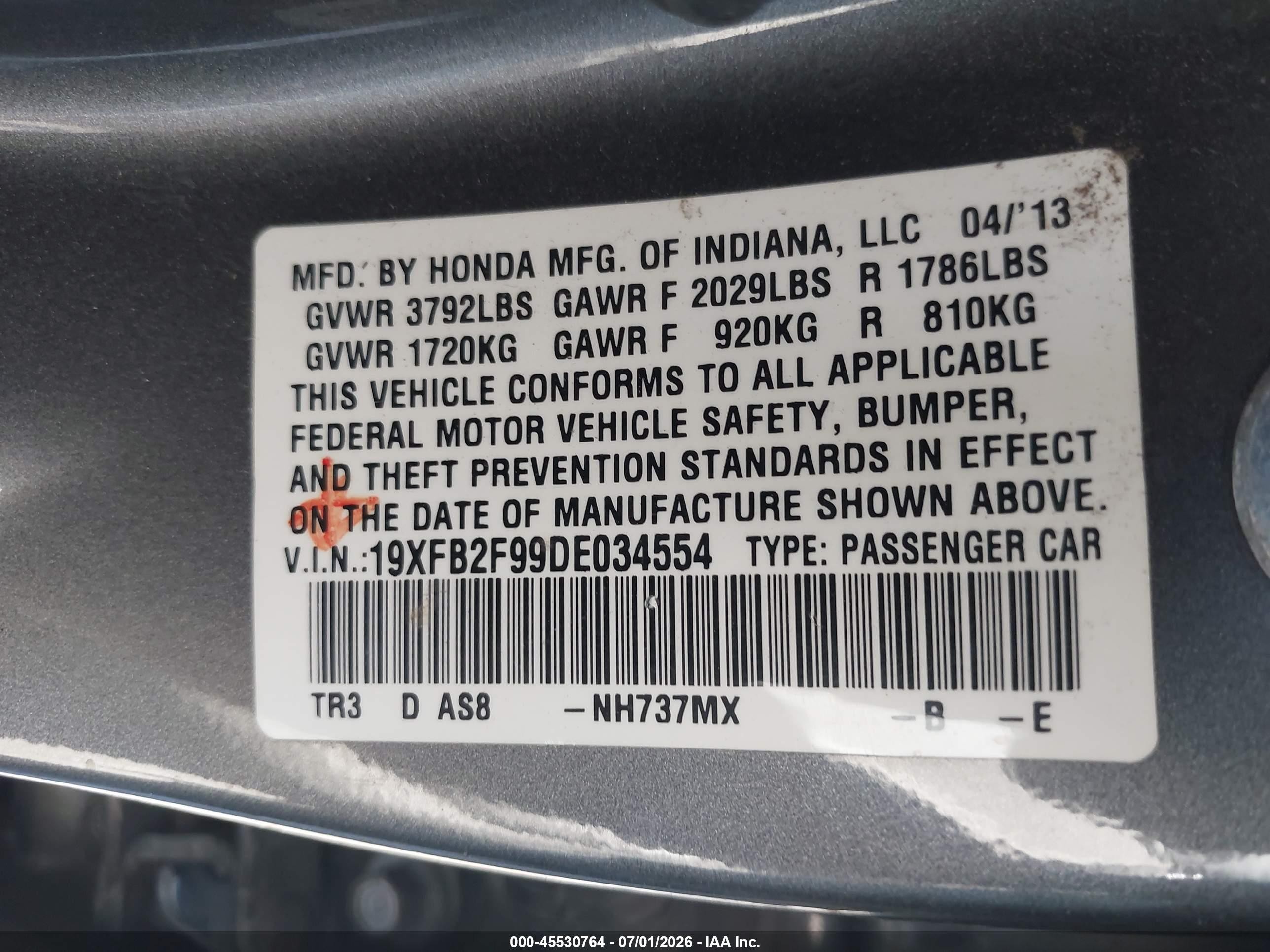 2013 Honda Civic Ex-l Gray vin: 19XFB2F99DE034554