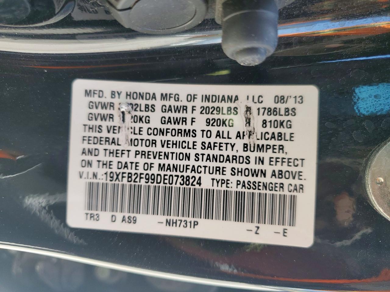 2013 Honda Civic Exl Black vin: 19XFB2F99DE073824