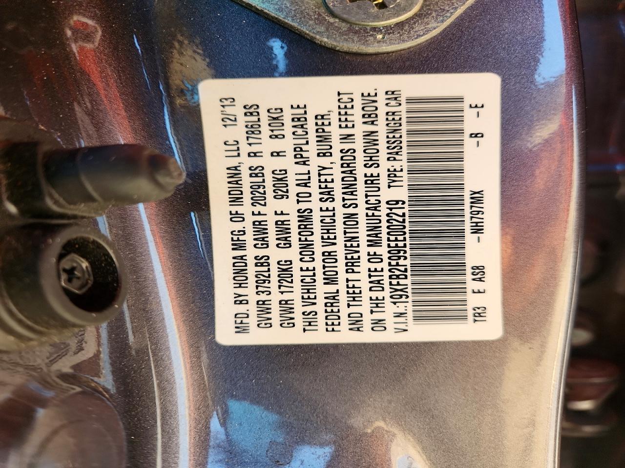 2014 Honda Civic Exl Gray vin: 19XFB2F99EE002219