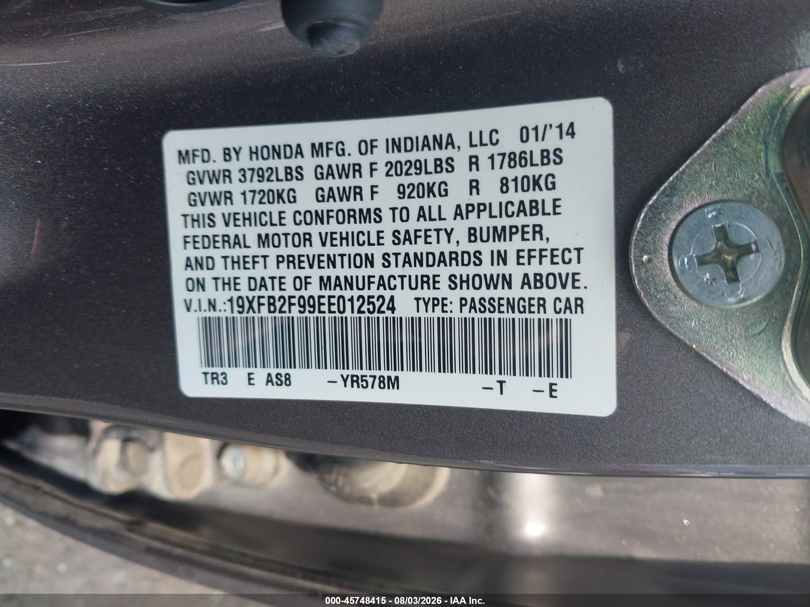 2014 Honda Civic Ex-l Gray vin: 19XFB2F99EE012524