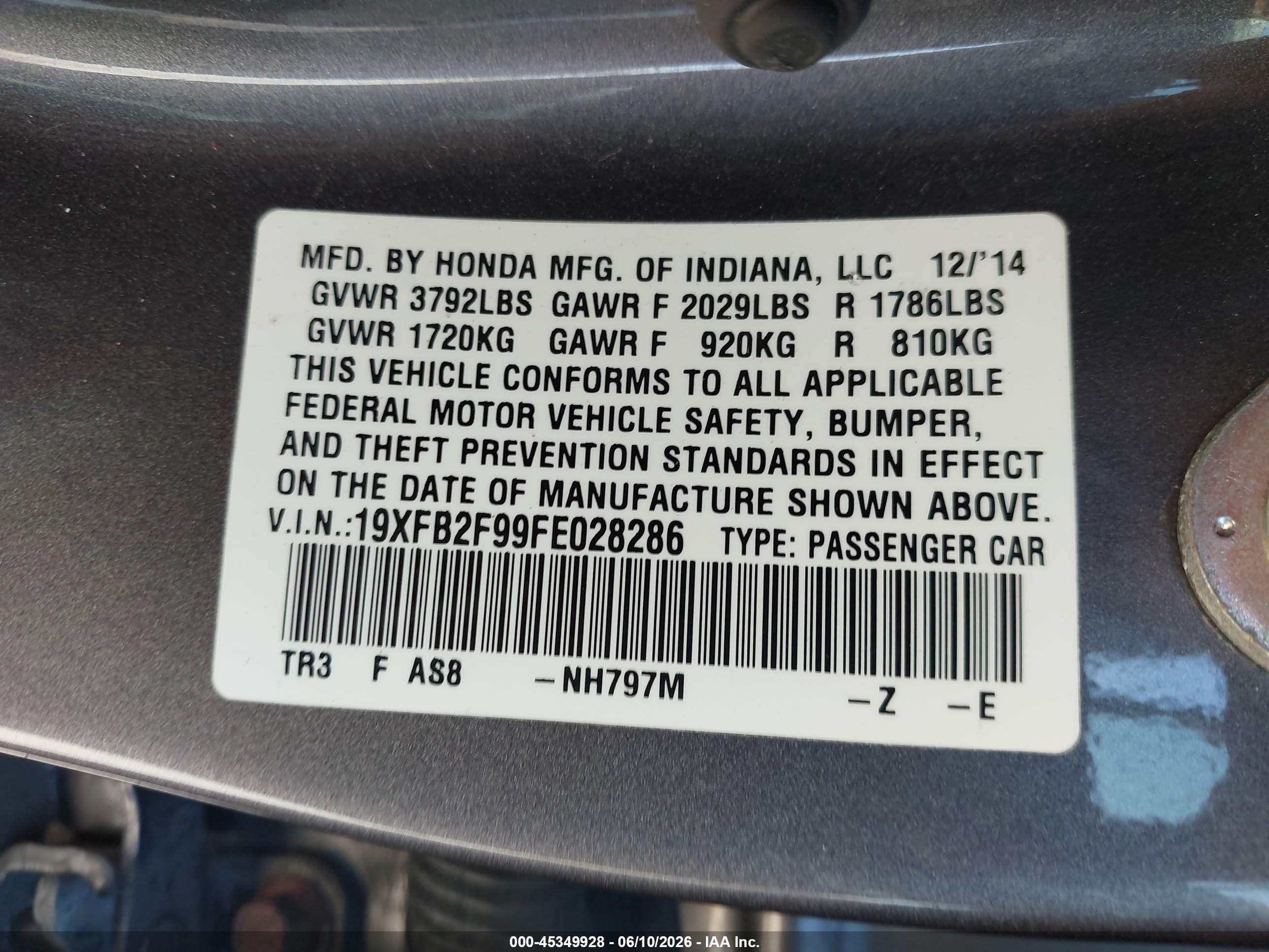 2015 Honda Civic Ex-l Gray vin: 19XFB2F99FE028286