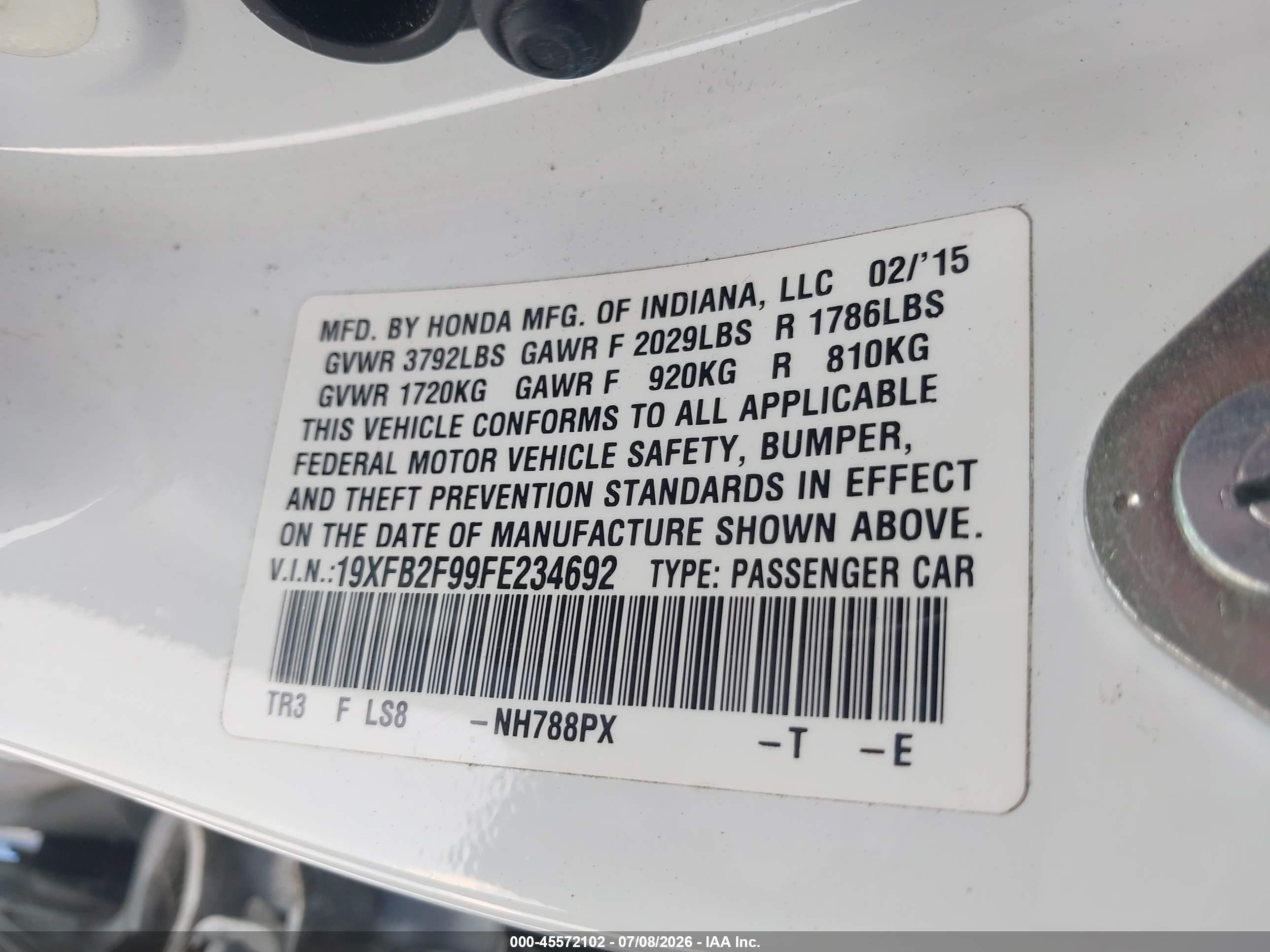 2015 Honda Civic Ex-l White vin: 19XFB2F99FE234692