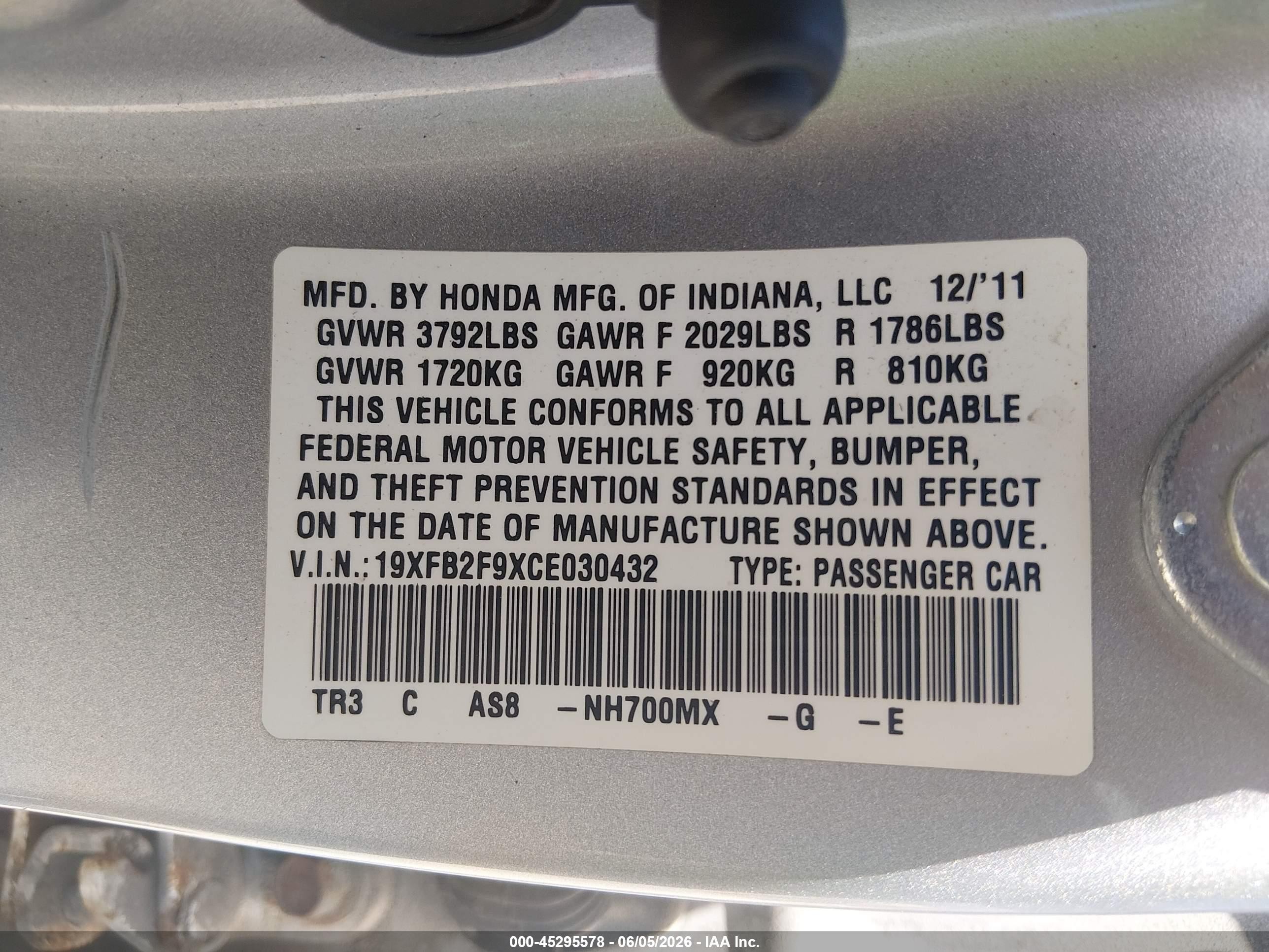 2012 Honda Civic Ex-l Silver vin: 19XFB2F9XCE030432