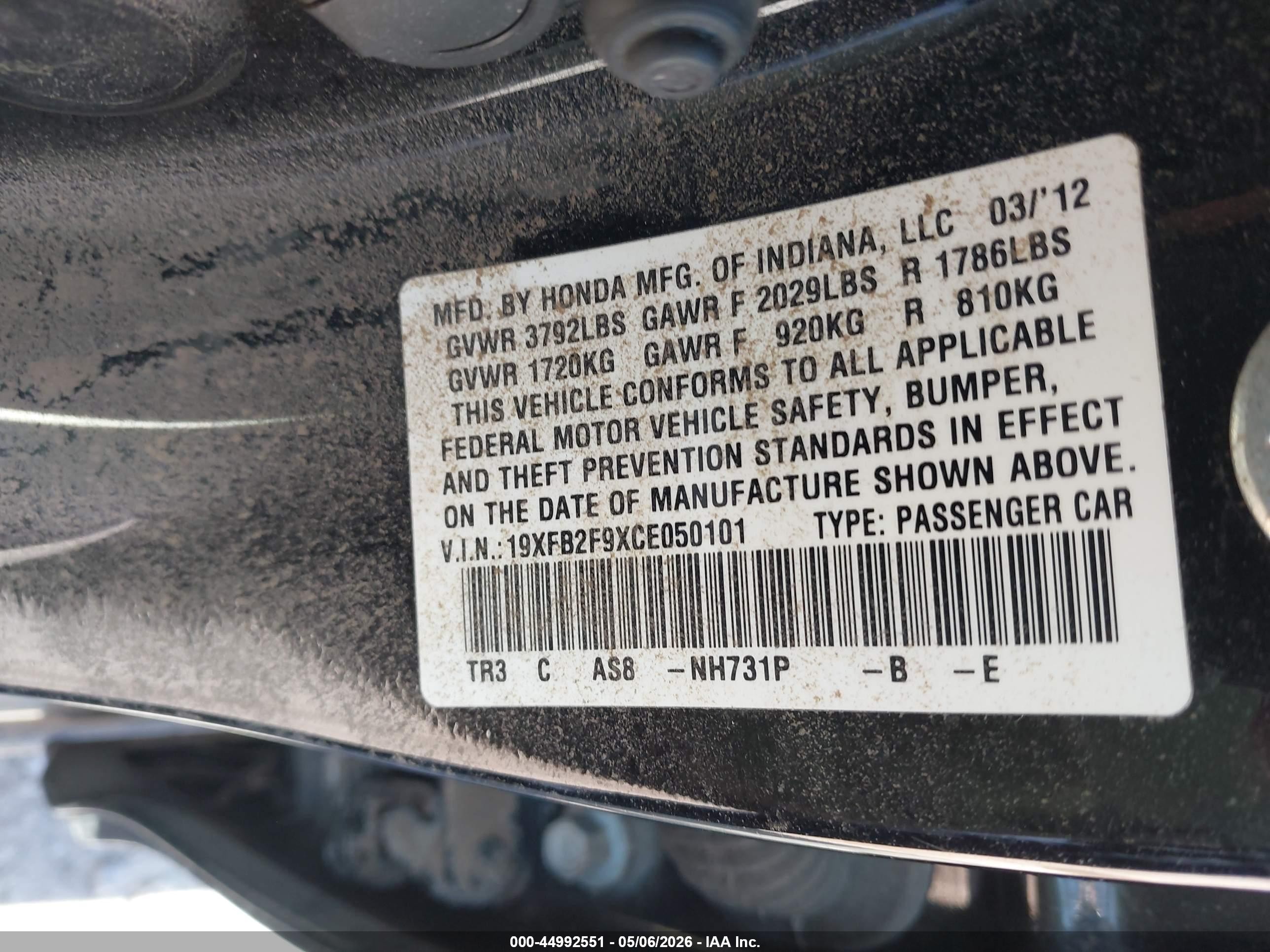 2012 Honda Civic Ex-l Black vin: 19XFB2F9XCE050101