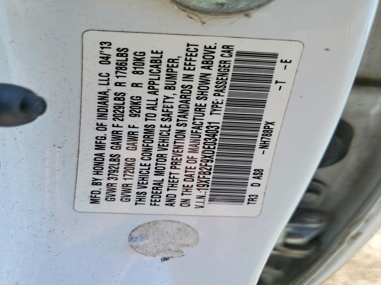 2013 Honda Civic Exl White vin: 19XFB2F9XDE034031