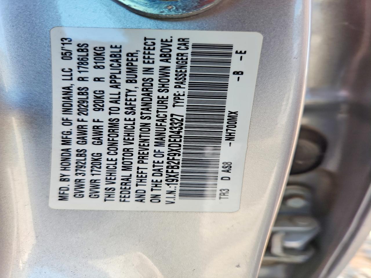 2013 Honda Civic Exl Silver vin: 19XFB2F9XDE043327