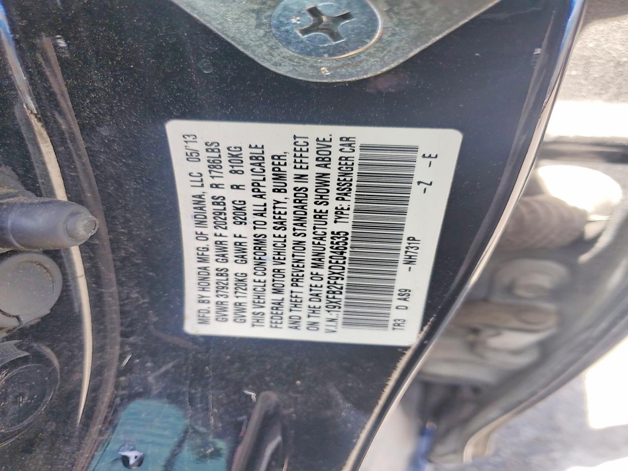 2013 Honda Civic Exl Black vin: 19XFB2F9XDE046535
