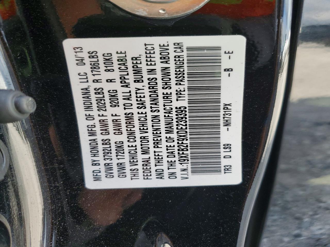 2013 Honda Civic Exl Black vin: 19XFB2F9XDE239395