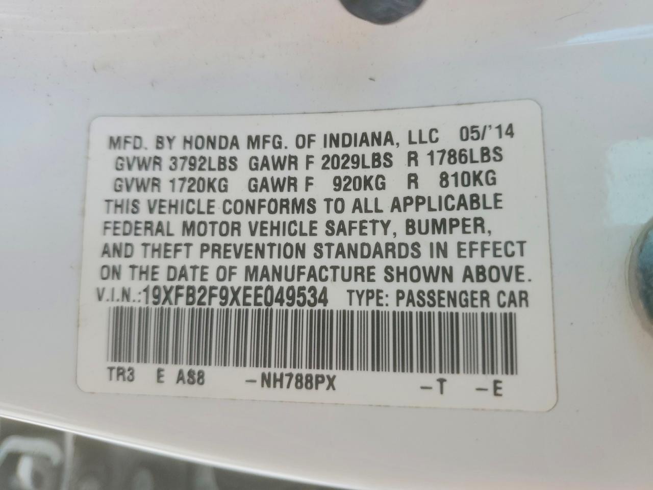 2014 Honda Civic Exl White vin: 19XFB2F9XEE049534