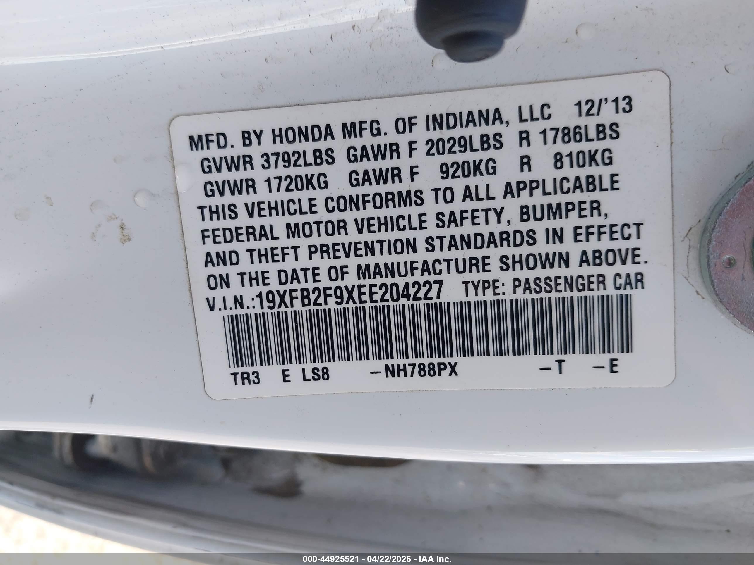 2014 Honda Civic Ex-l White vin: 19XFB2F9XEE204227