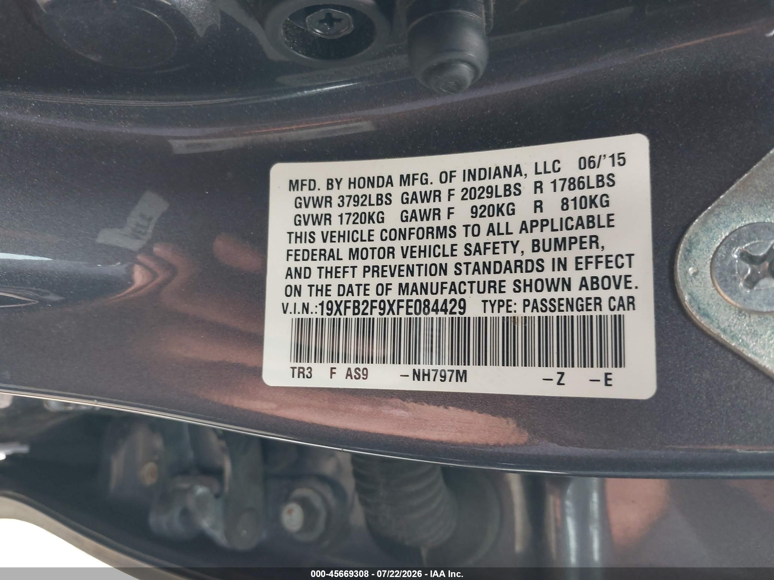 2015 Honda Civic Ex-l Gray vin: 19XFB2F9XFE084429