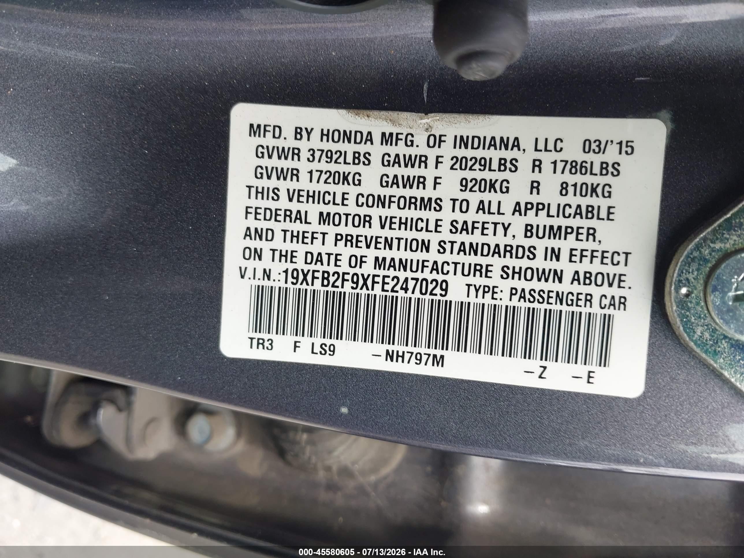 2015 Honda Civic Ex-l Gray vin: 19XFB2F9XFE247029