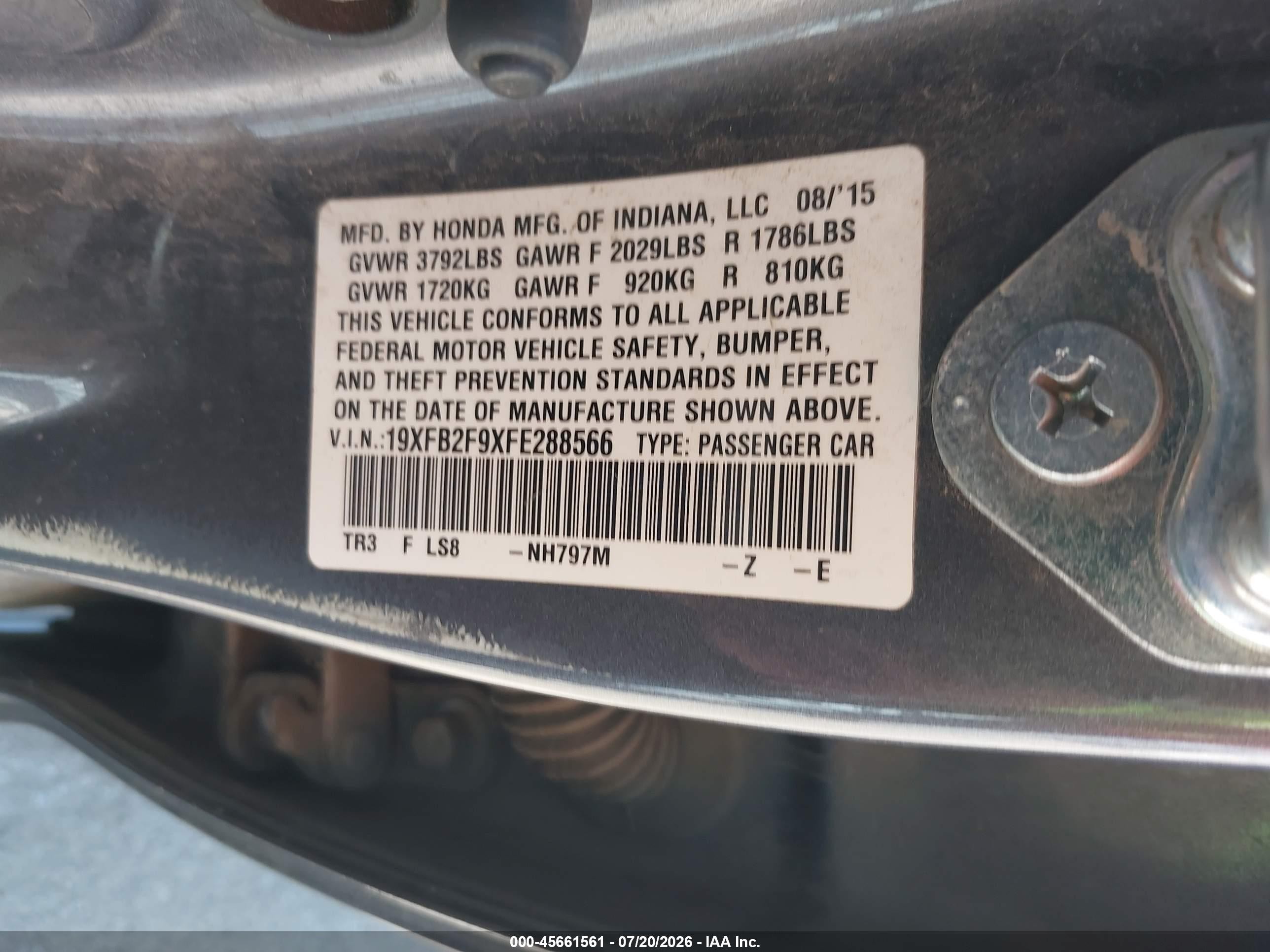 2015 Honda Civic Ex-l Gray vin: 19XFB2F9XFE288566