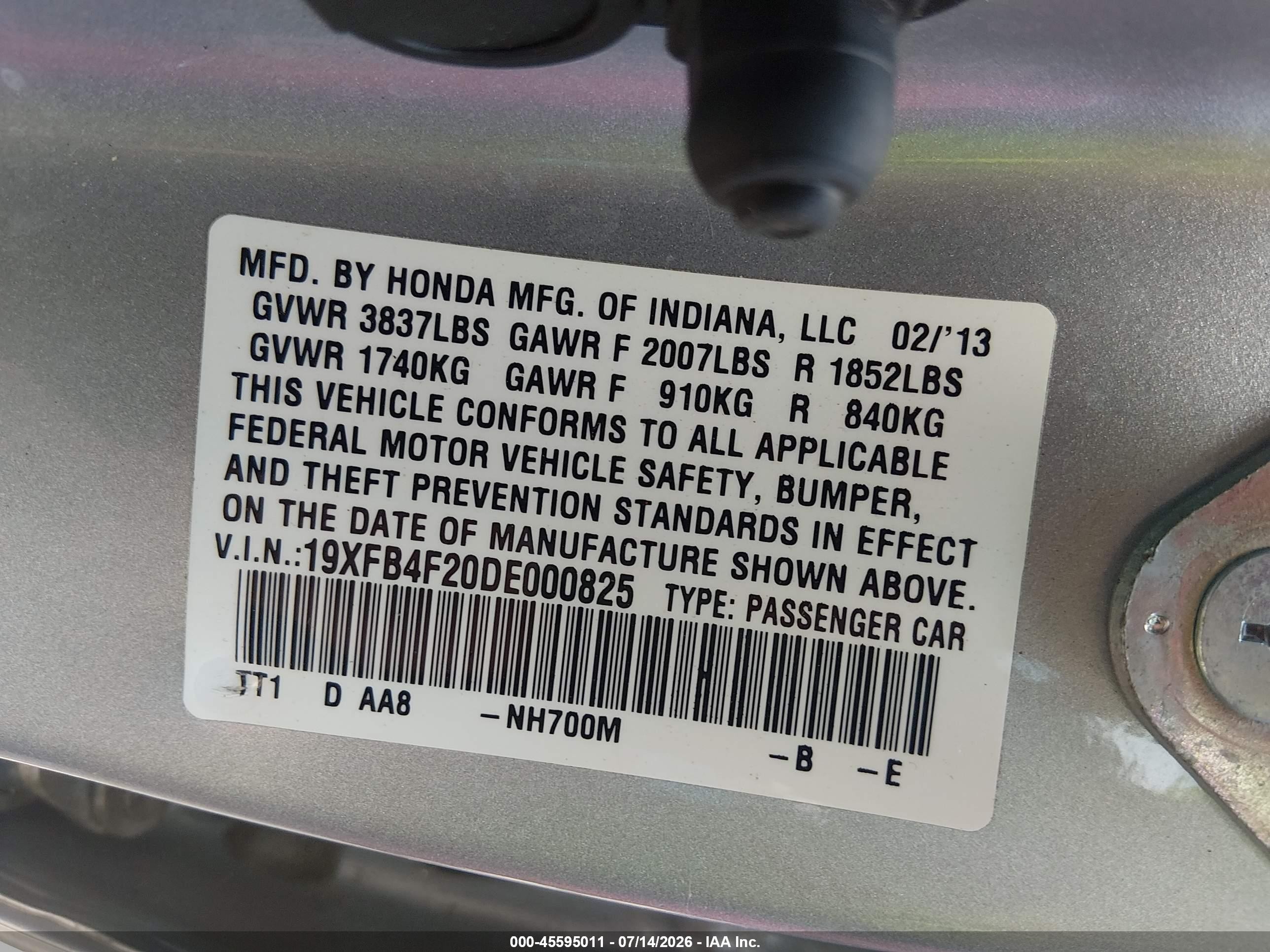2013 Honda Civic Hybrid   Серебряный vin: 19XFB4F20DE000825