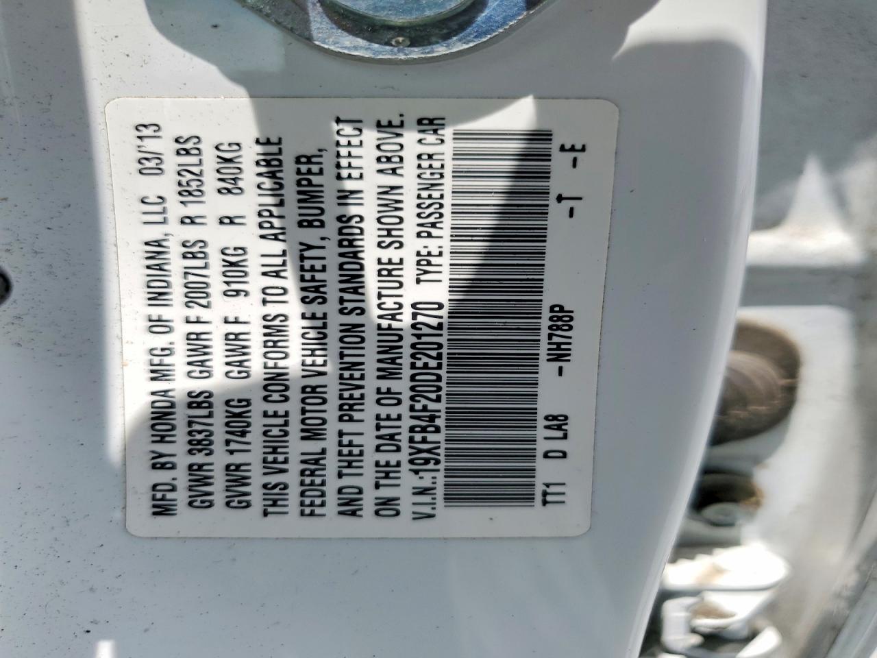 2013 Honda Civic Hybrid White vin: 19XFB4F20DE201270